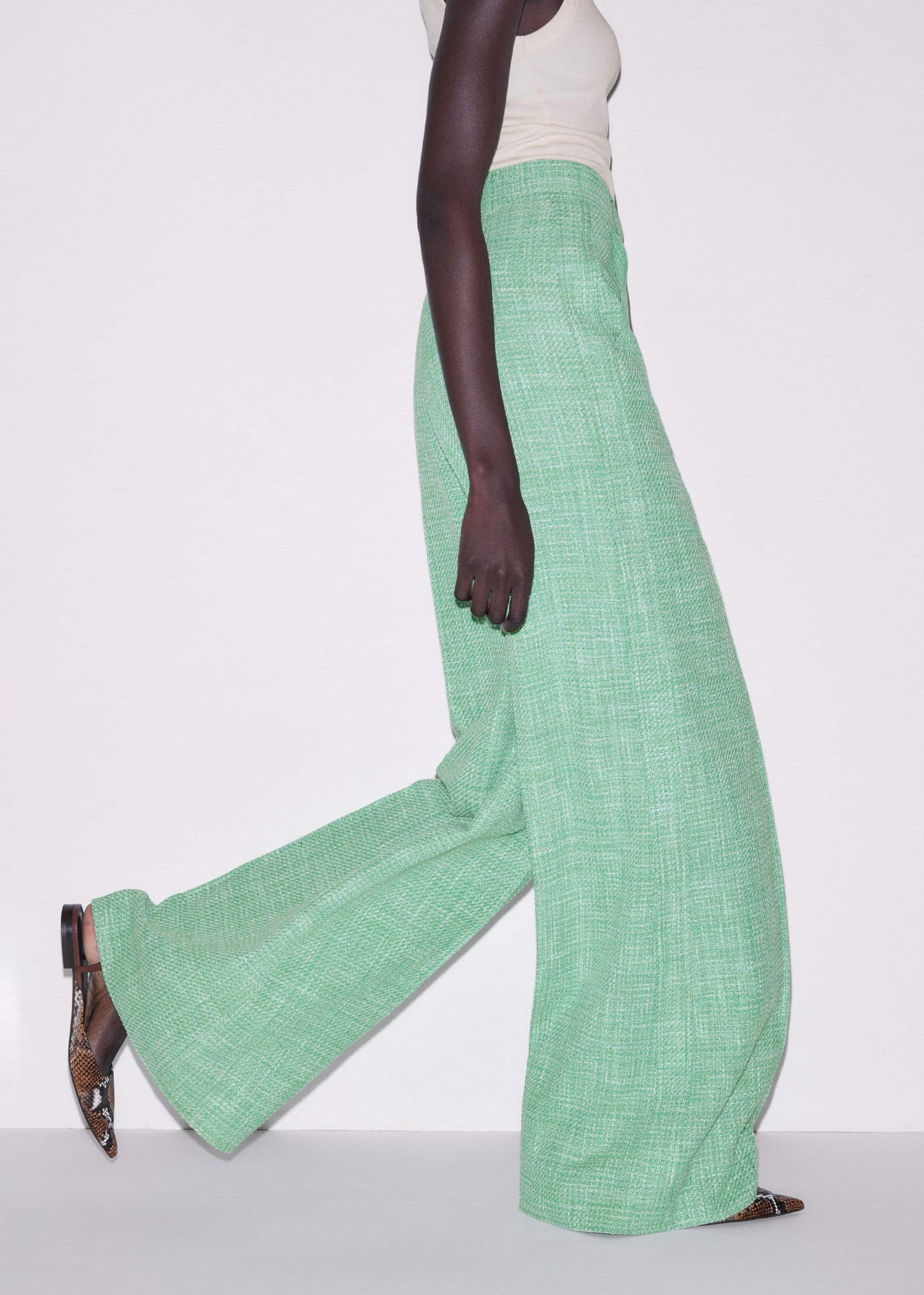 ME and EM Clothing Green Textured Wide-Leg Pant