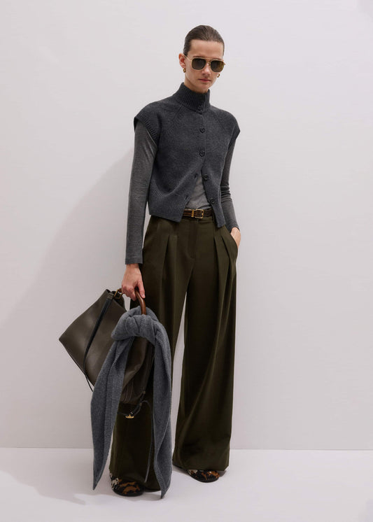 ME and EM Clothing Olive Green Wide-Leg Double Pleat Pant