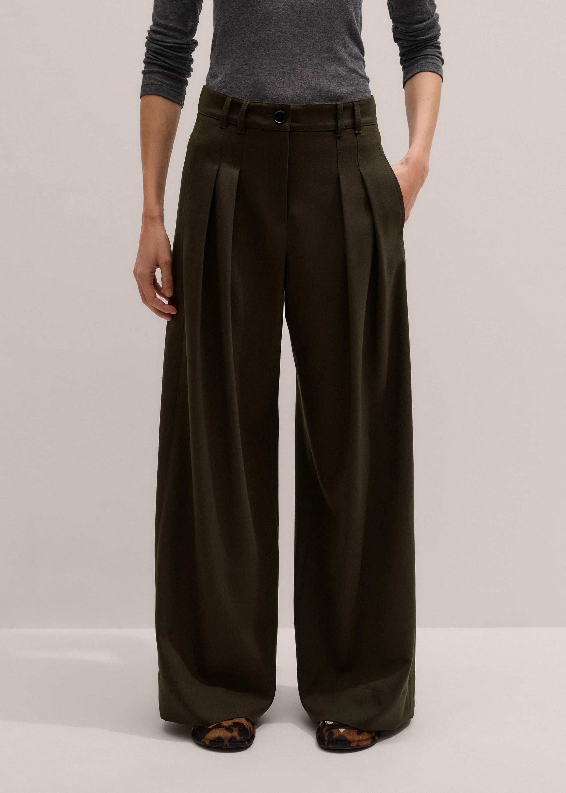 ME and EM Clothing Olive Green Wide-Leg Double Pleat Pant