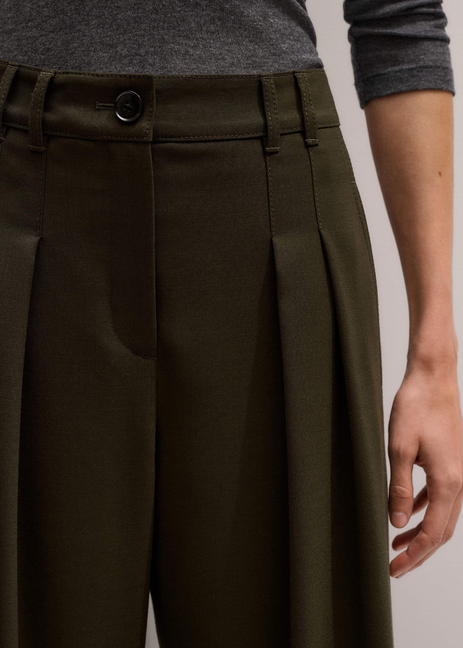 ME and EM Clothing Olive Green Wide-Leg Double Pleat Pant