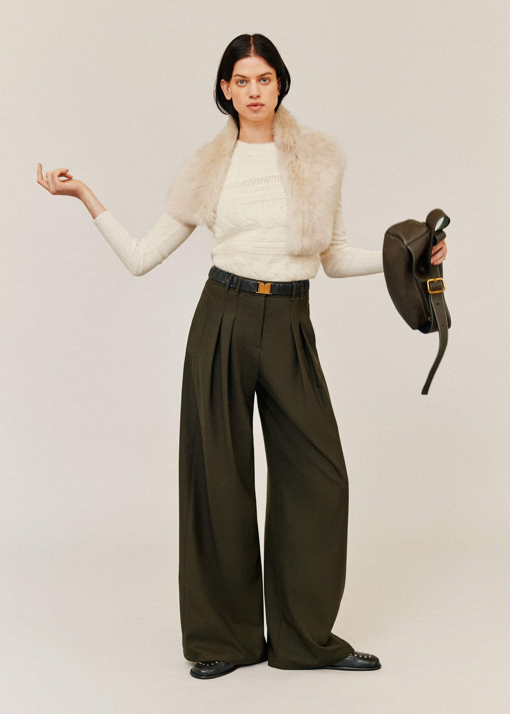 ME and EM Clothing Olive Green Wide-Leg Double Pleat Pant