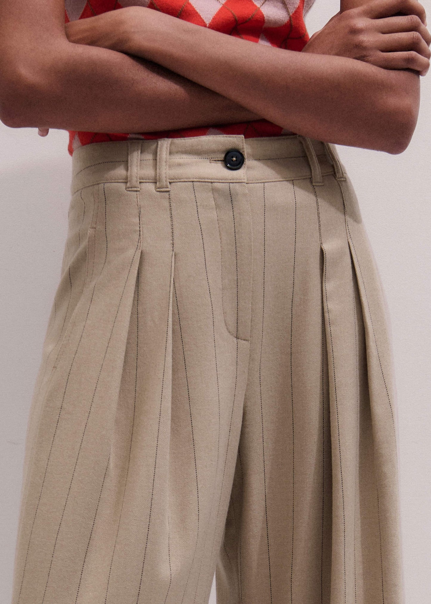 ME and EM Clothing Brown Wide-Leg Double Pleat Pinstripe Pant