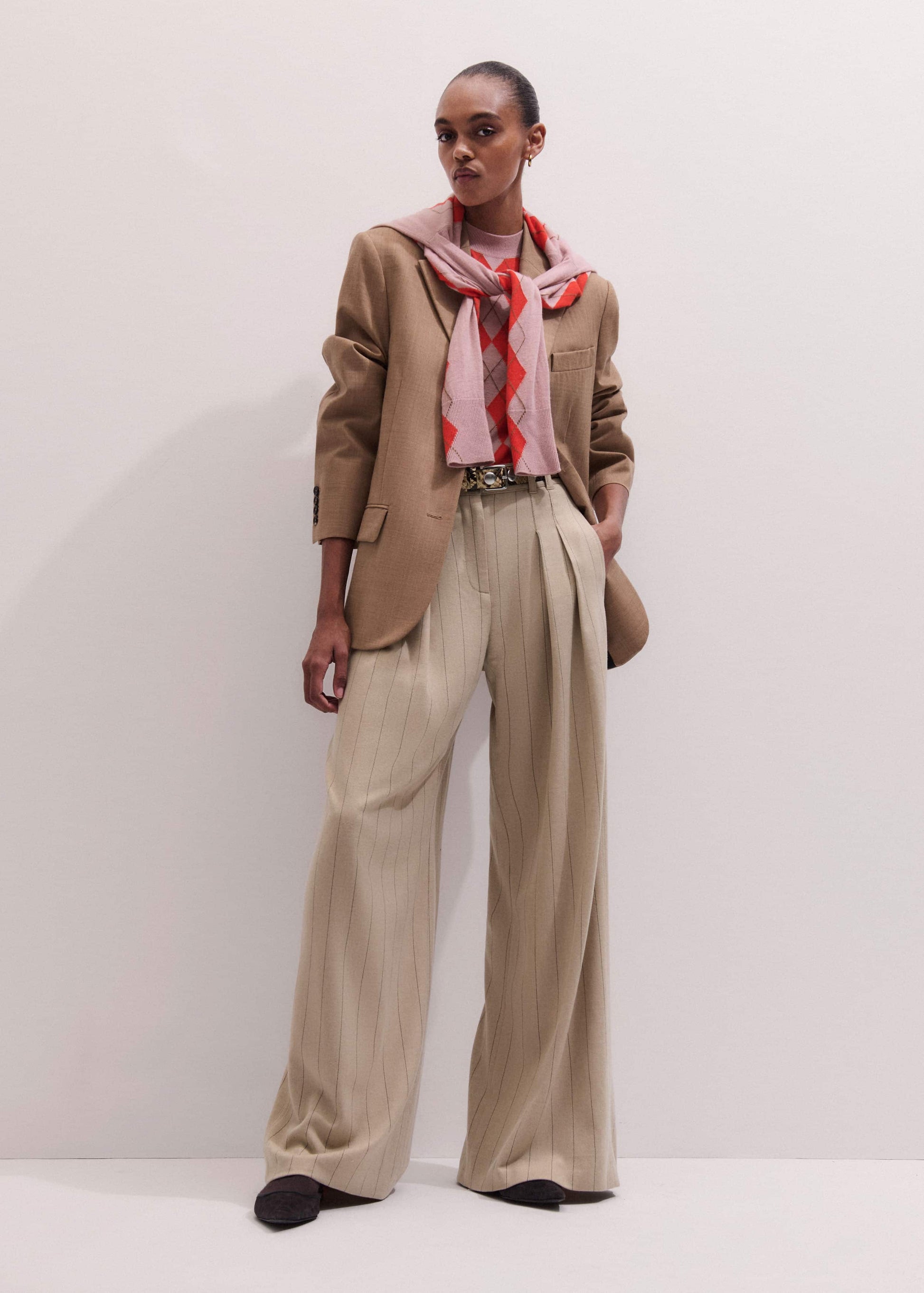 ME and EM Clothing Brown Wide-Leg Double Pleat Pinstripe Pant