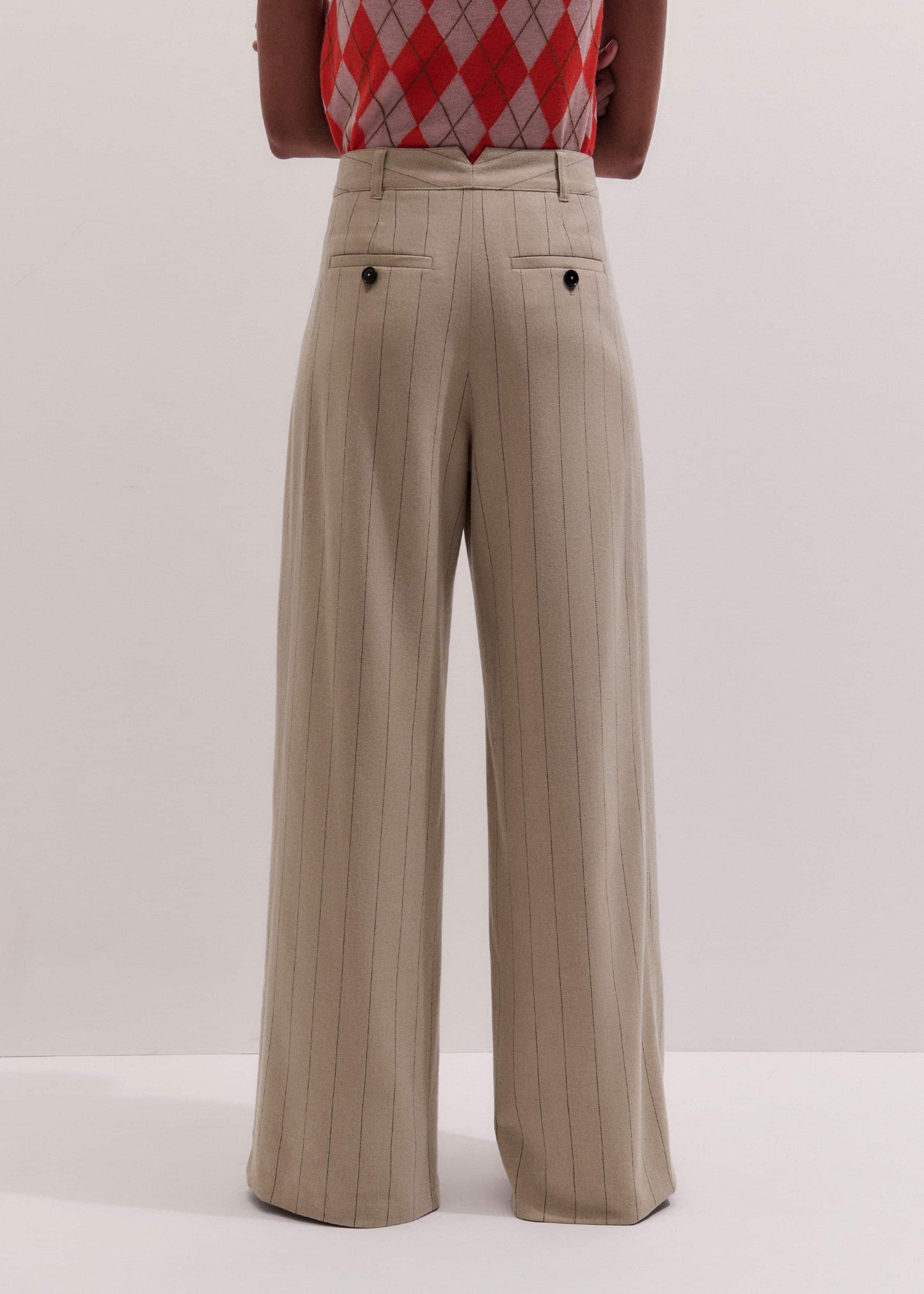 ME and EM Clothing Brown Wide-Leg Double Pleat Pinstripe Pant