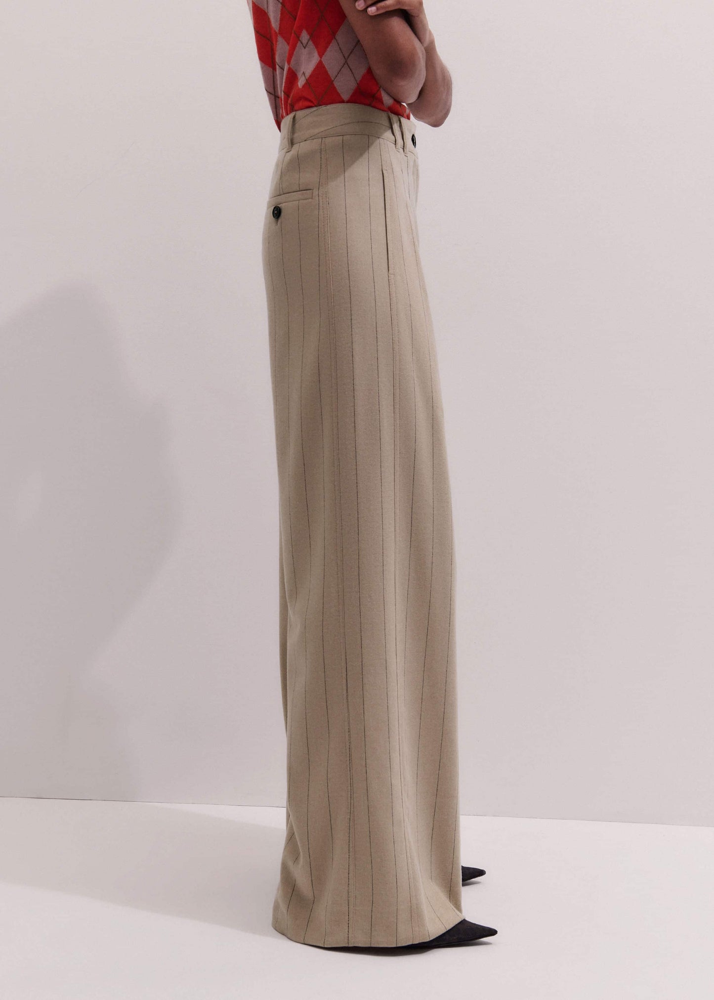 ME and EM Clothing Brown Wide-Leg Double Pleat Pinstripe Pant