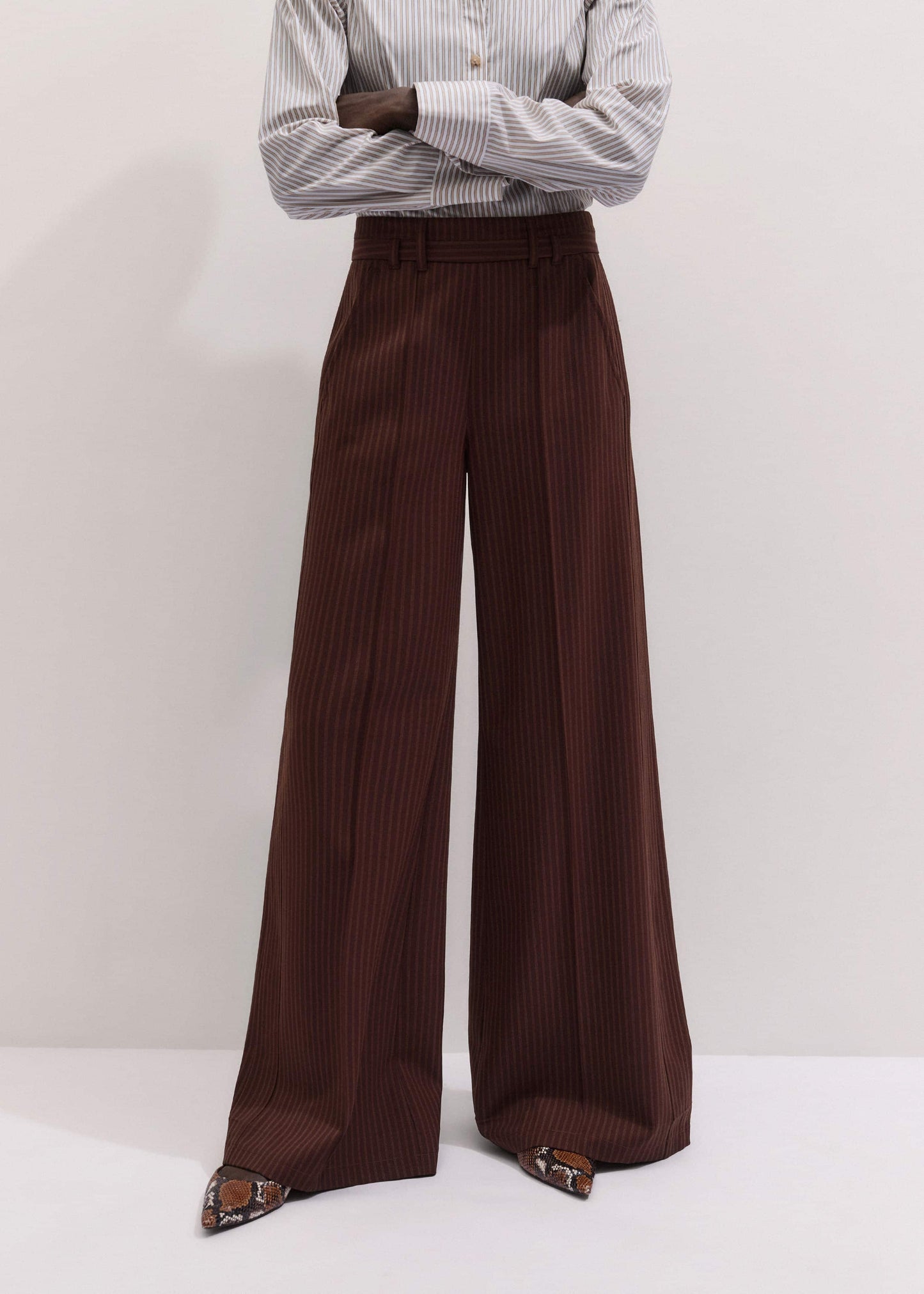 ME and EM Clothing Cinnamon Pinstripe Wide-Leg Pant
