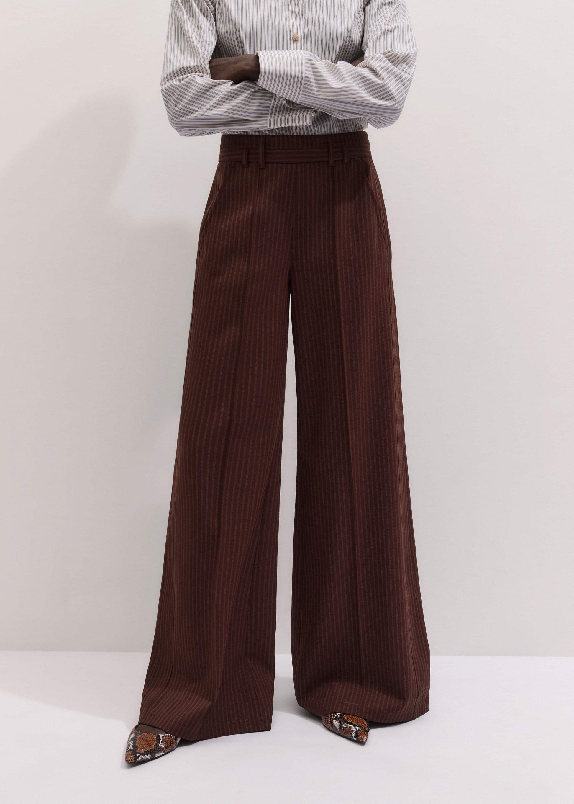 ME and EM Clothing Cinnamon Pinstripe Wide-Leg Pant