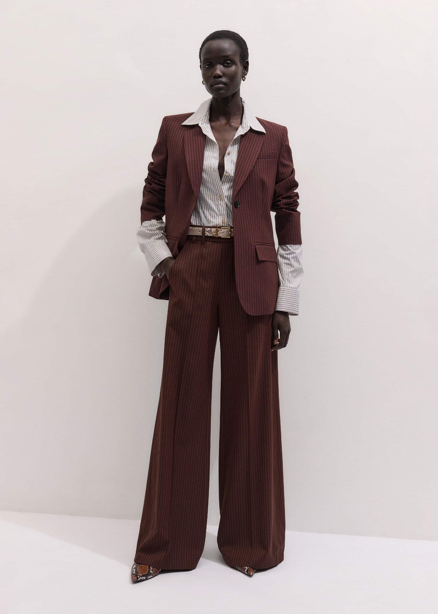 ME and EM Clothing Cinnamon Pinstripe Wide-Leg Pant