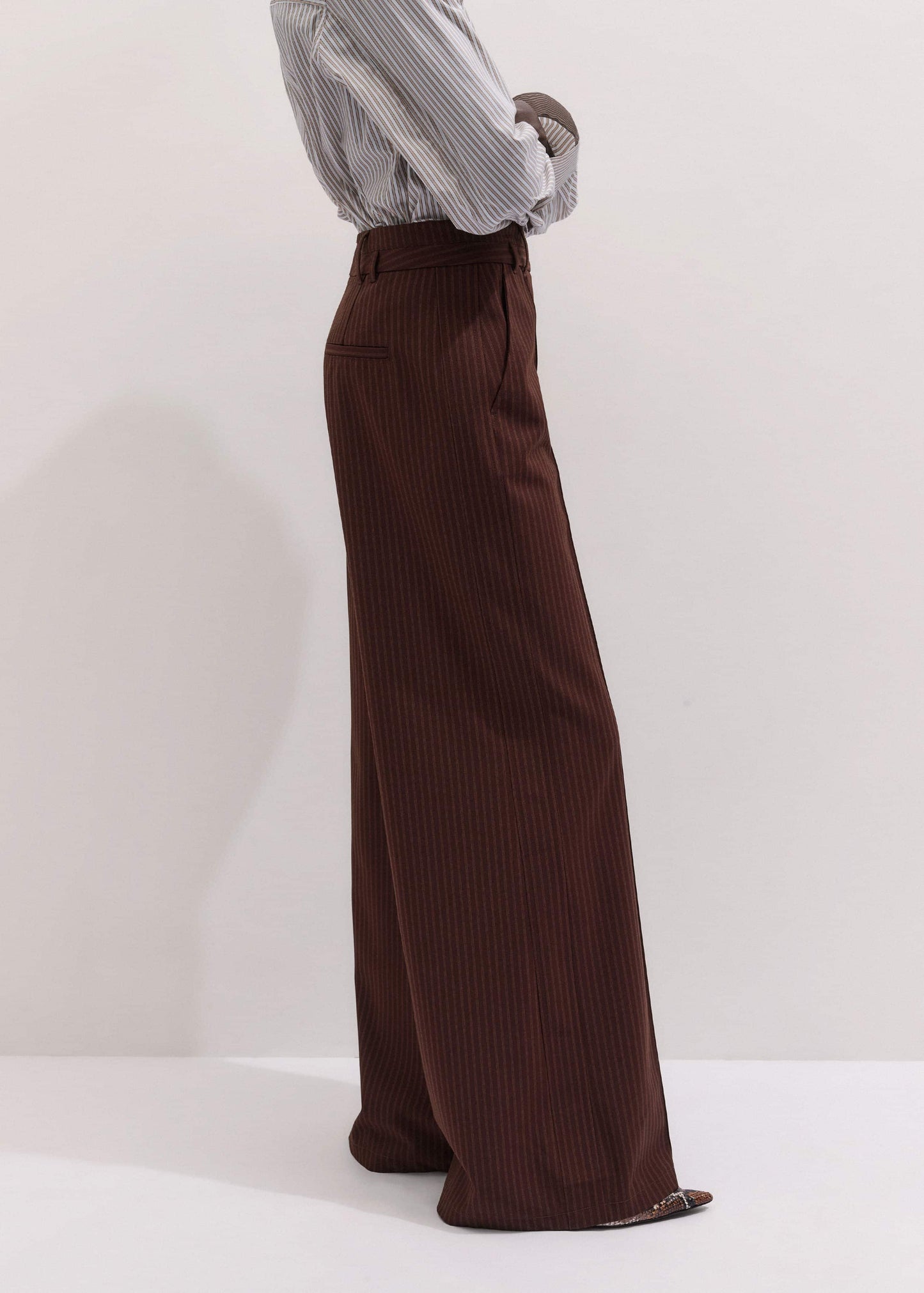 ME and EM Clothing Cinnamon Pinstripe Wide-Leg Pant