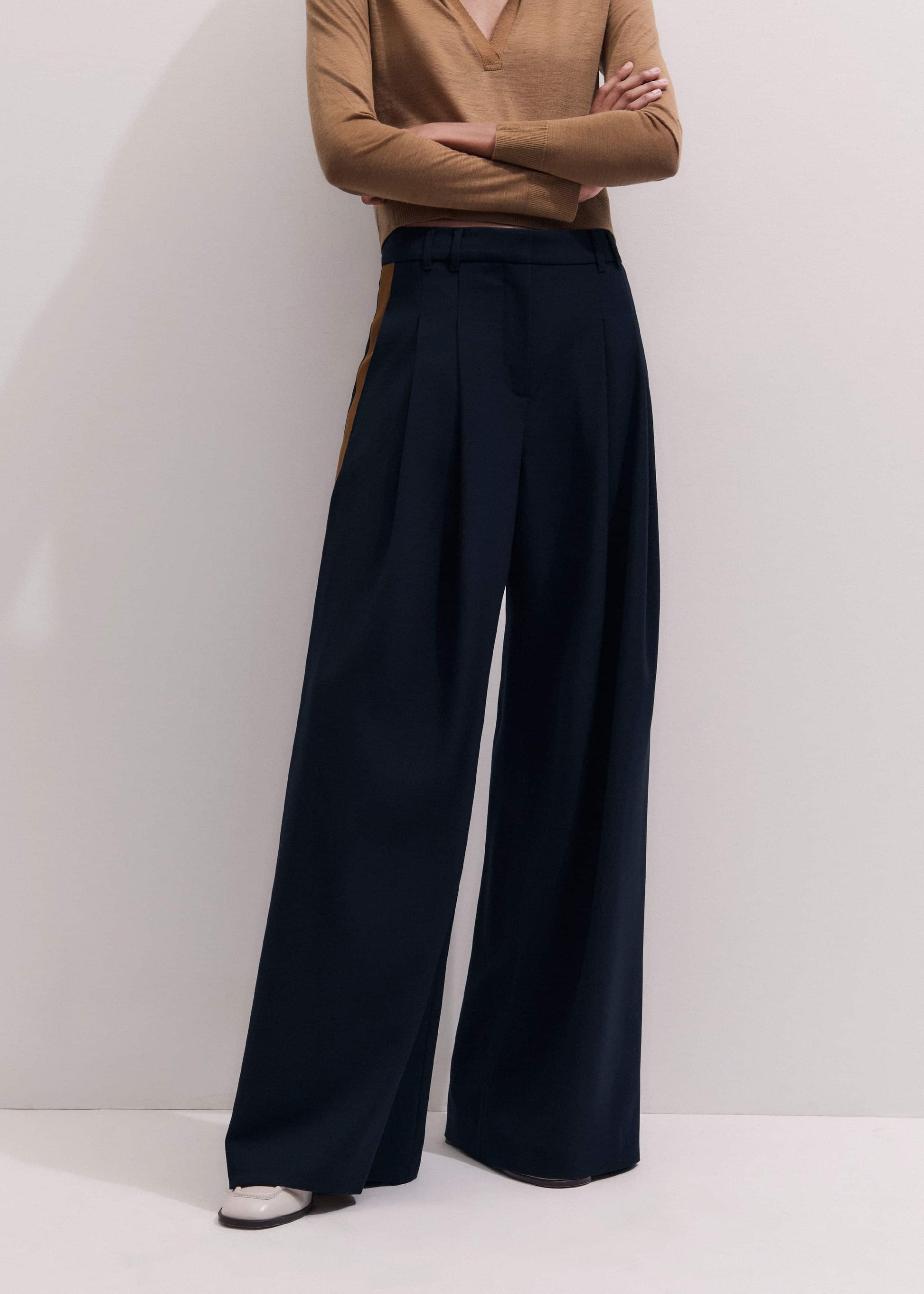 ME and EM Clothing Navy Contrast Side Panel Wide-Leg Pant