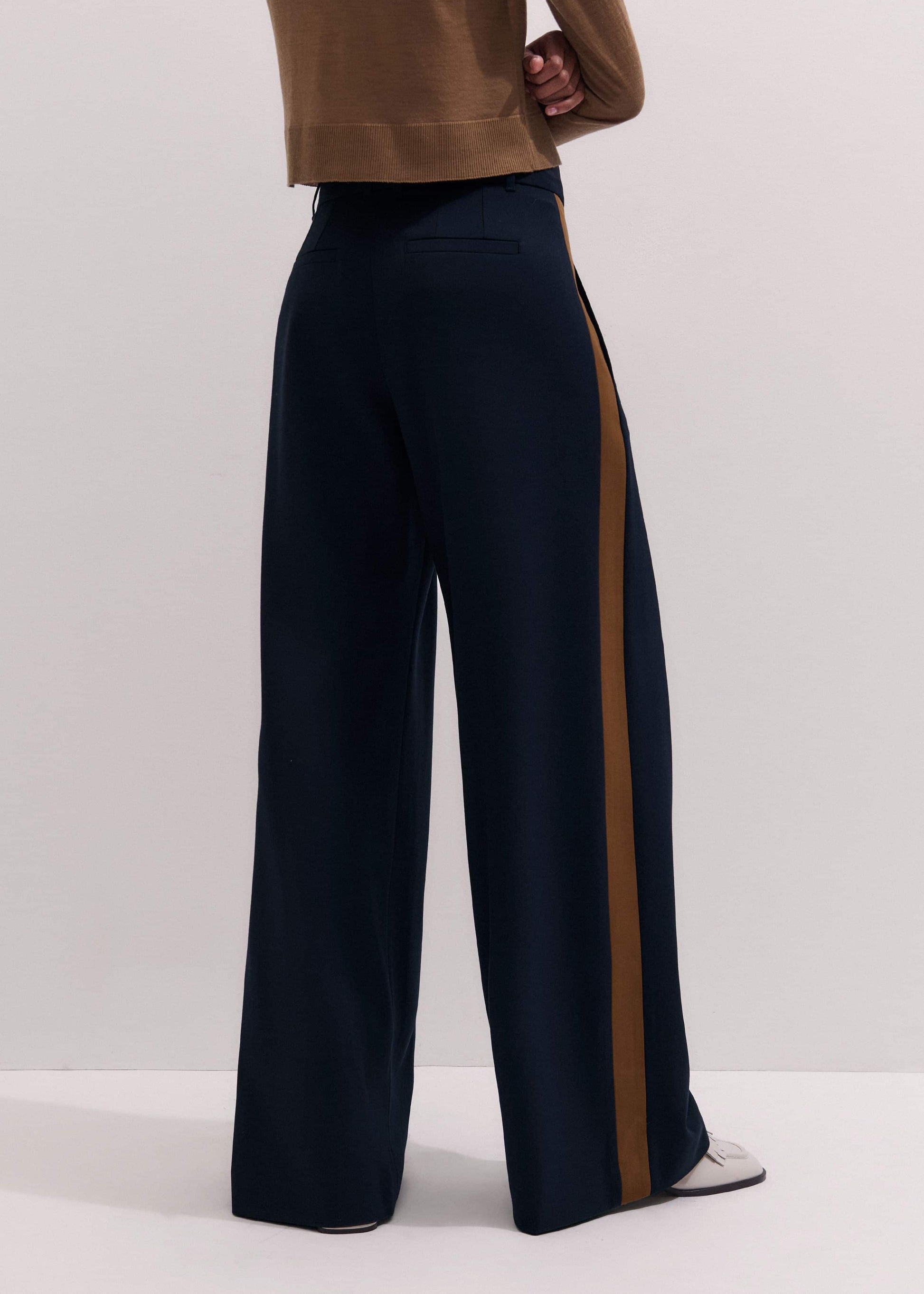 ME and EM Clothing Navy Contrast Side Panel Wide-Leg Pant