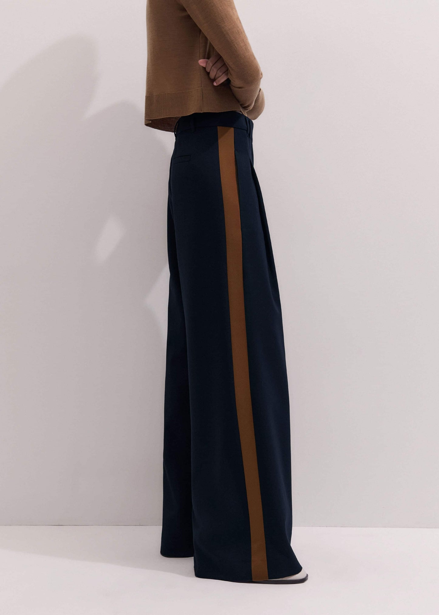 ME and EM Clothing Navy Contrast Side Panel Wide-Leg Pant