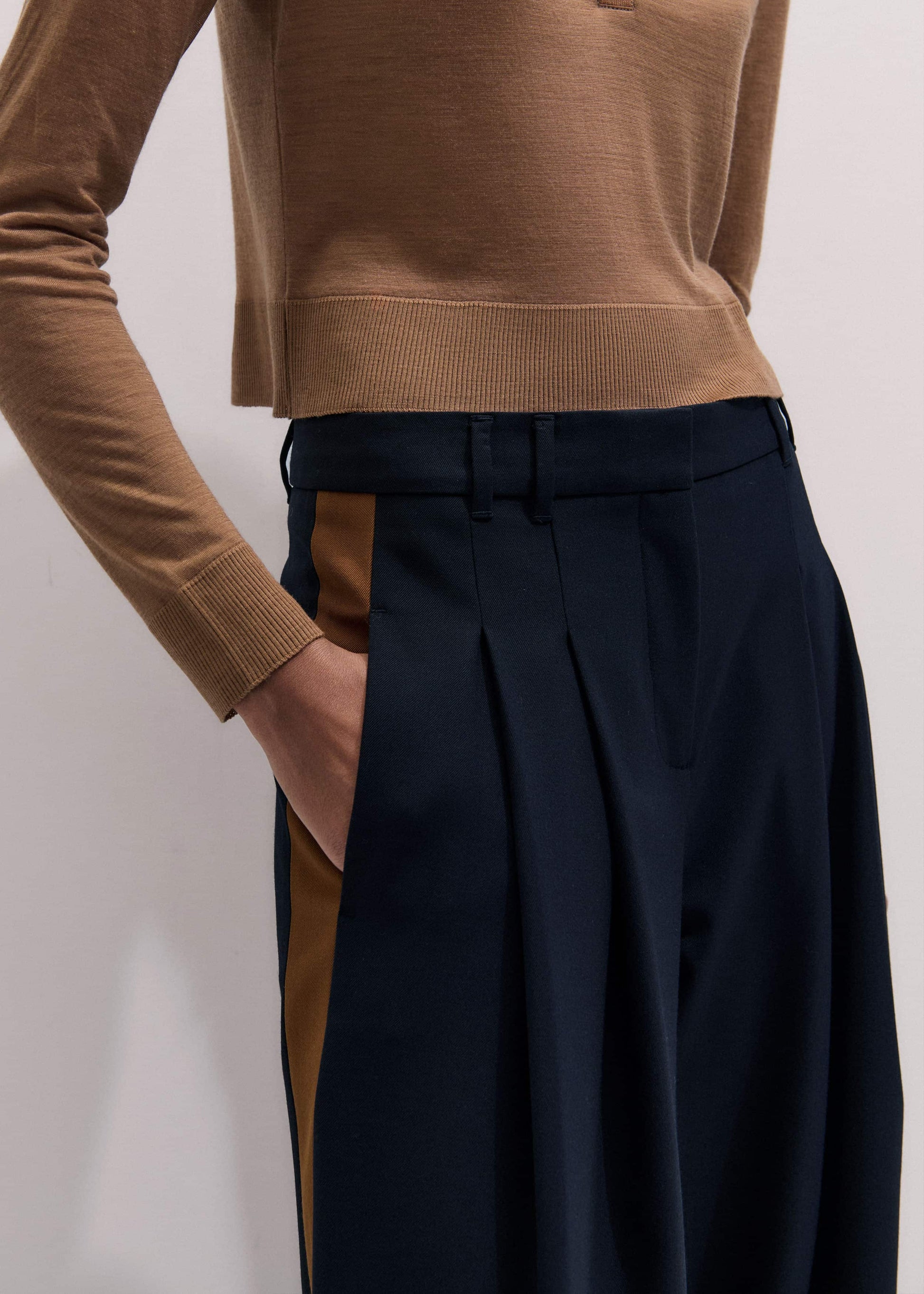 ME and EM Clothing Navy Contrast Side Panel Wide-Leg Pant
