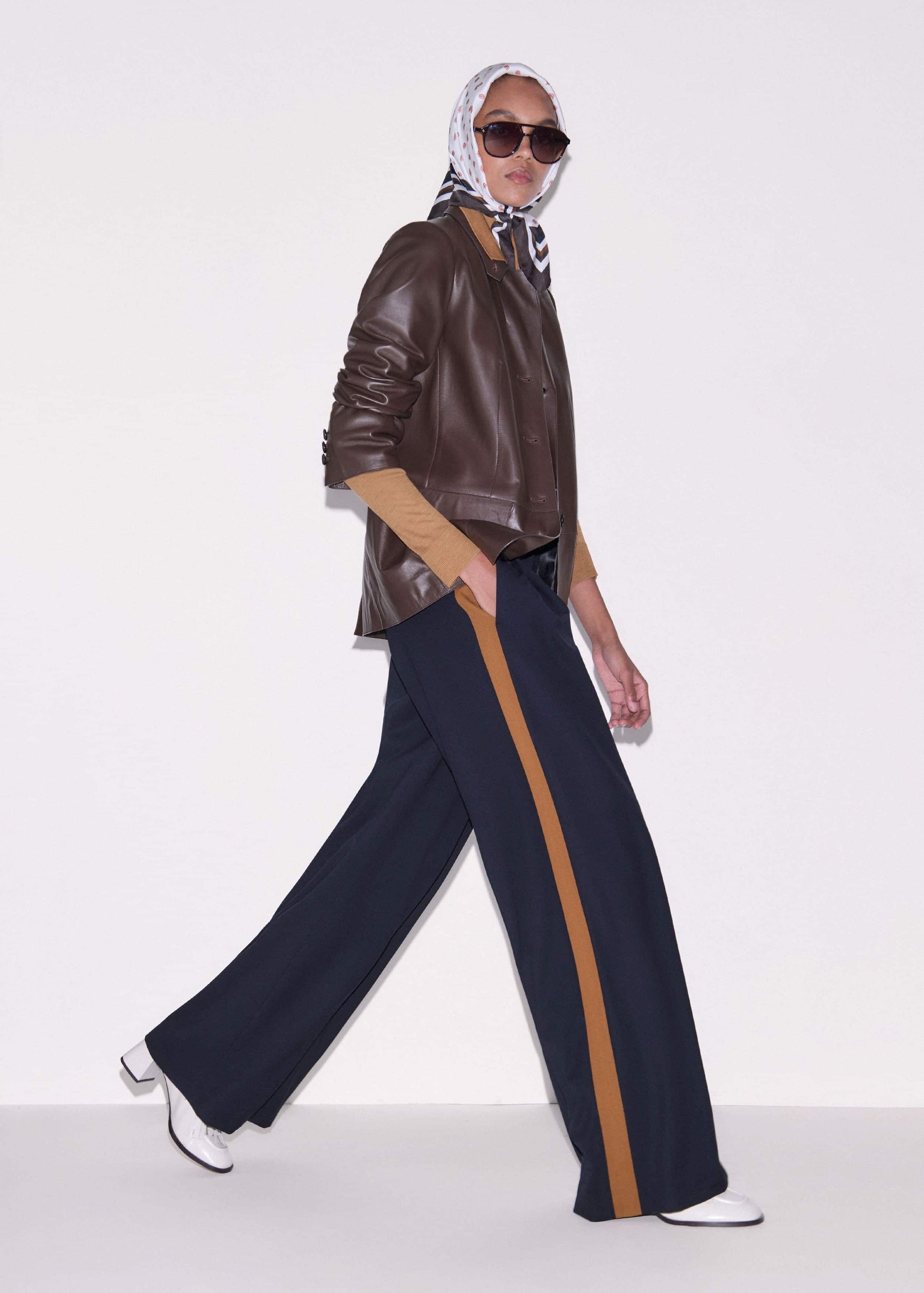 ME and EM Clothing Navy Contrast Side Panel Wide-Leg Pant