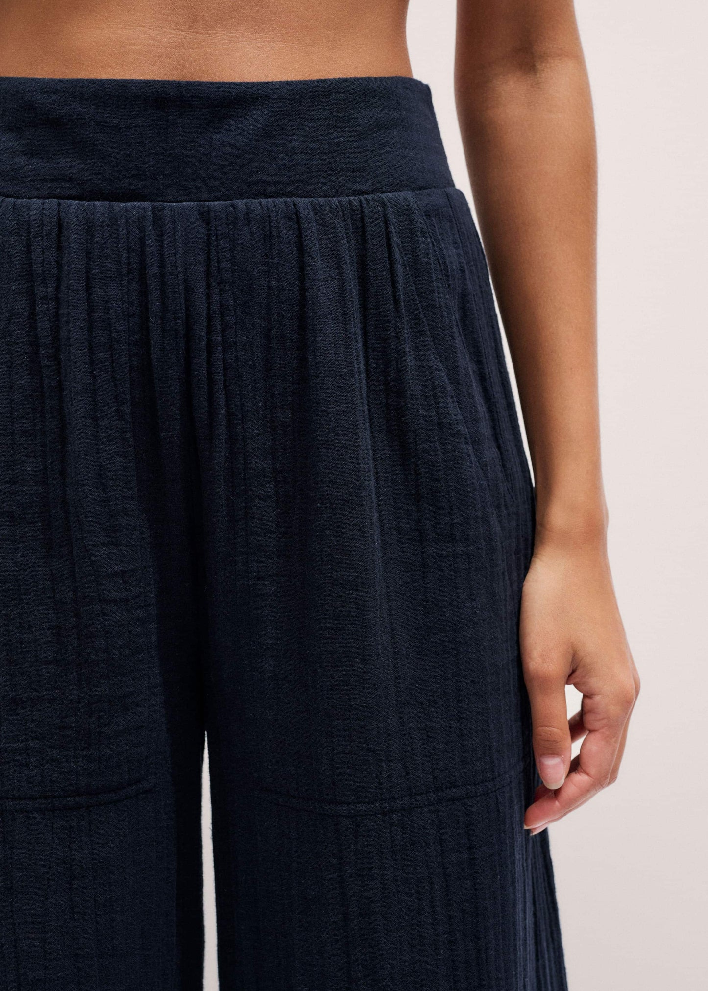 ME and EM Clothing Navy Cheesecloth Wide-Leg Pant
