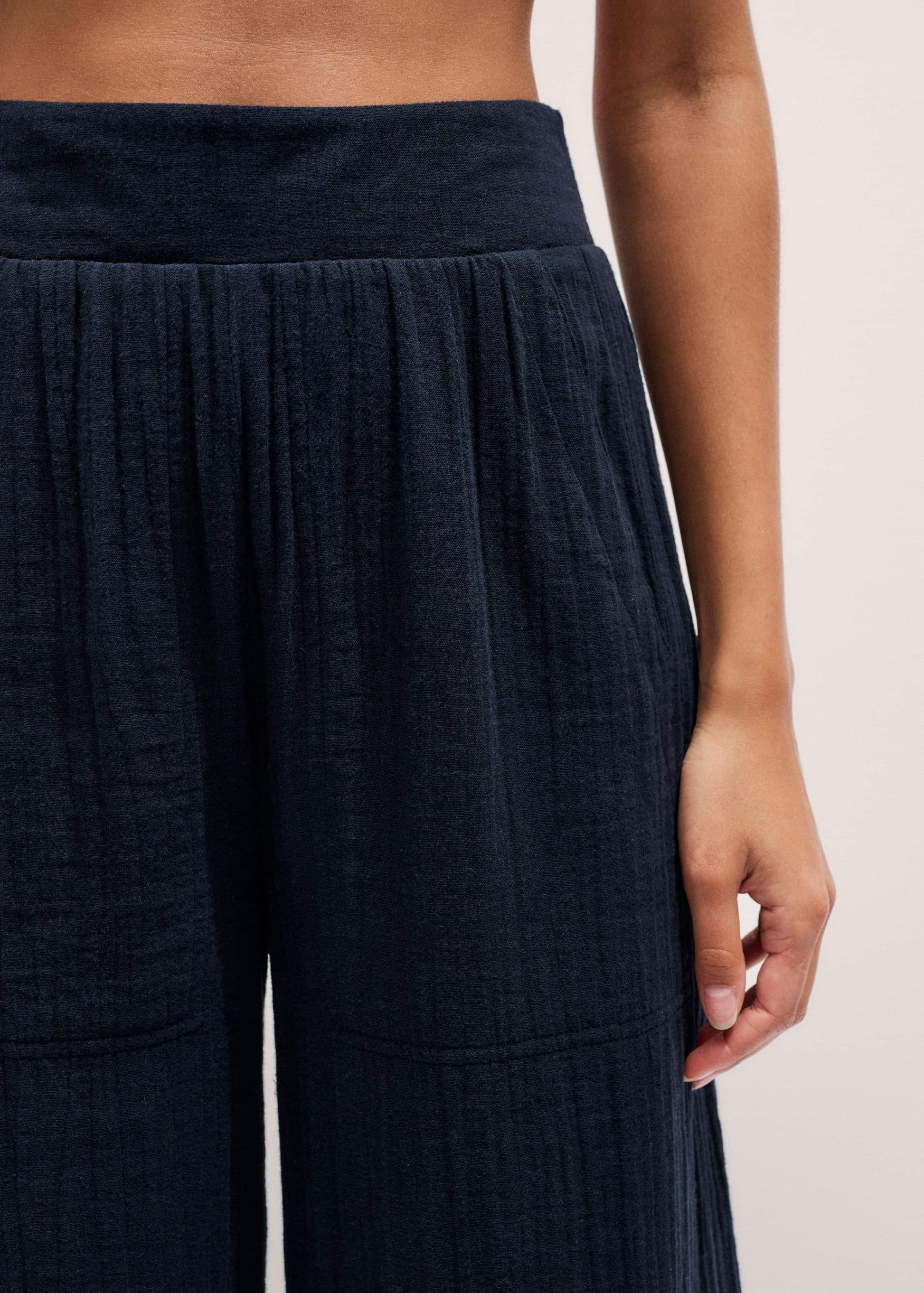 ME and EM Clothing Navy Cheesecloth Wide-Leg Pant