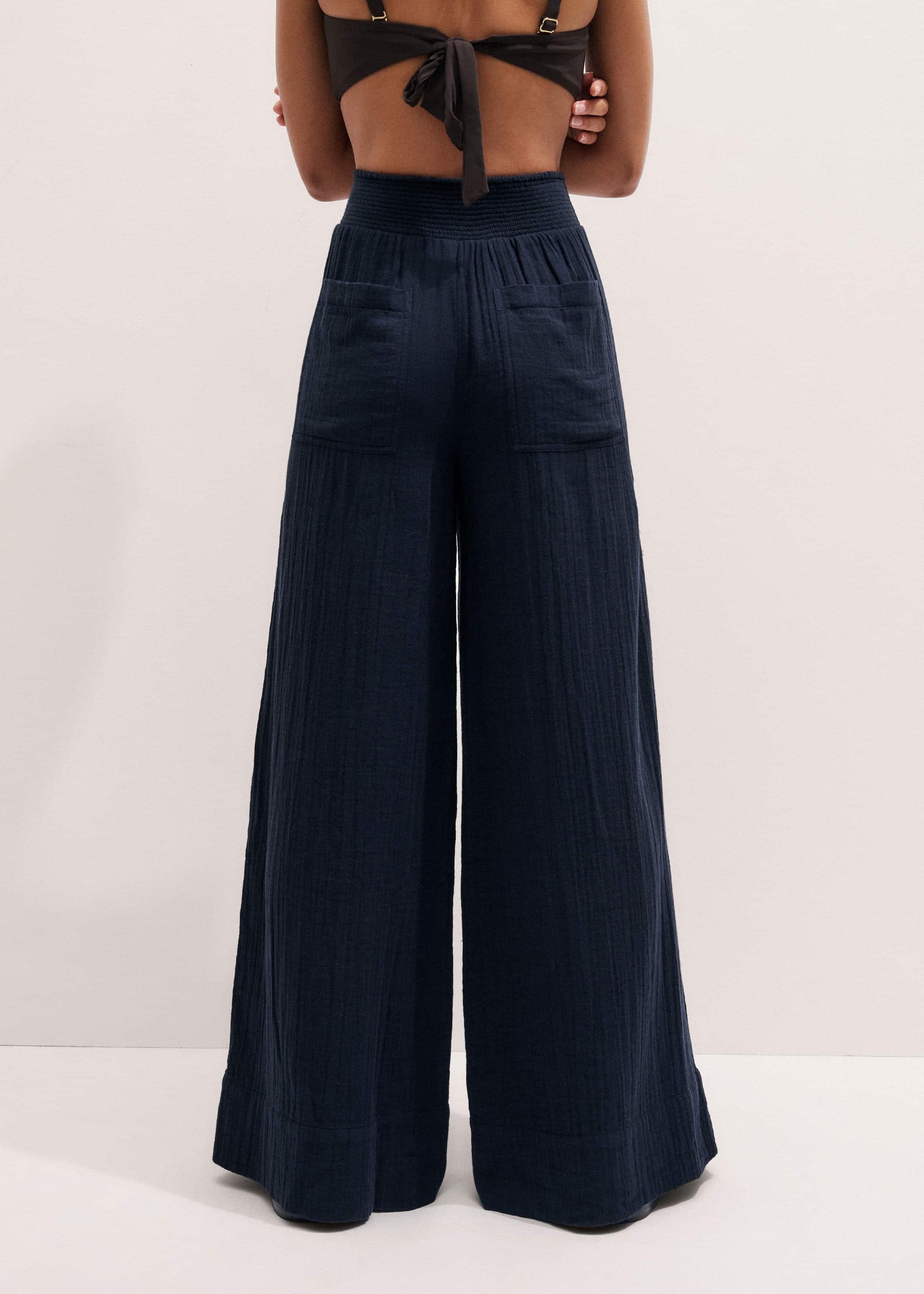ME and EM Clothing Navy Cheesecloth Wide-Leg Pant