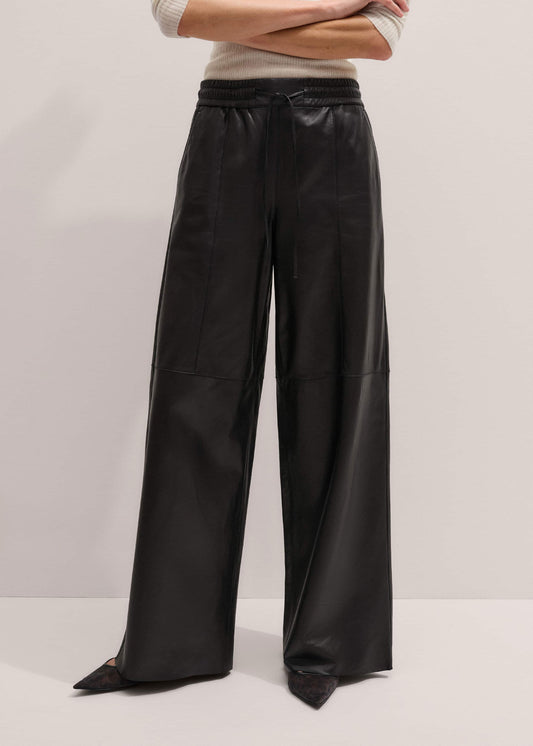 ME and EM Clothing Warm Black Leather Wide-Leg Track Pant