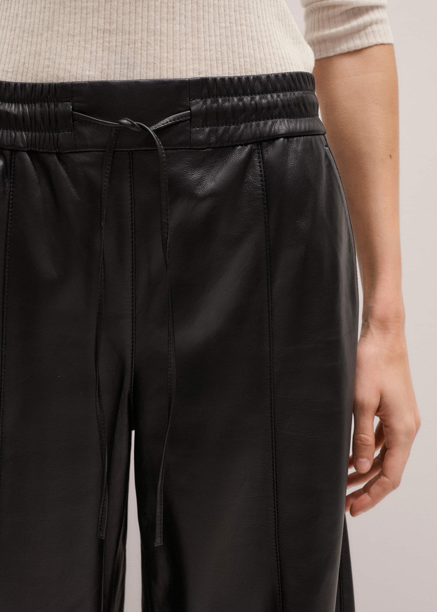 ME and EM Clothing Warm Black Leather Wide-Leg Track Pant