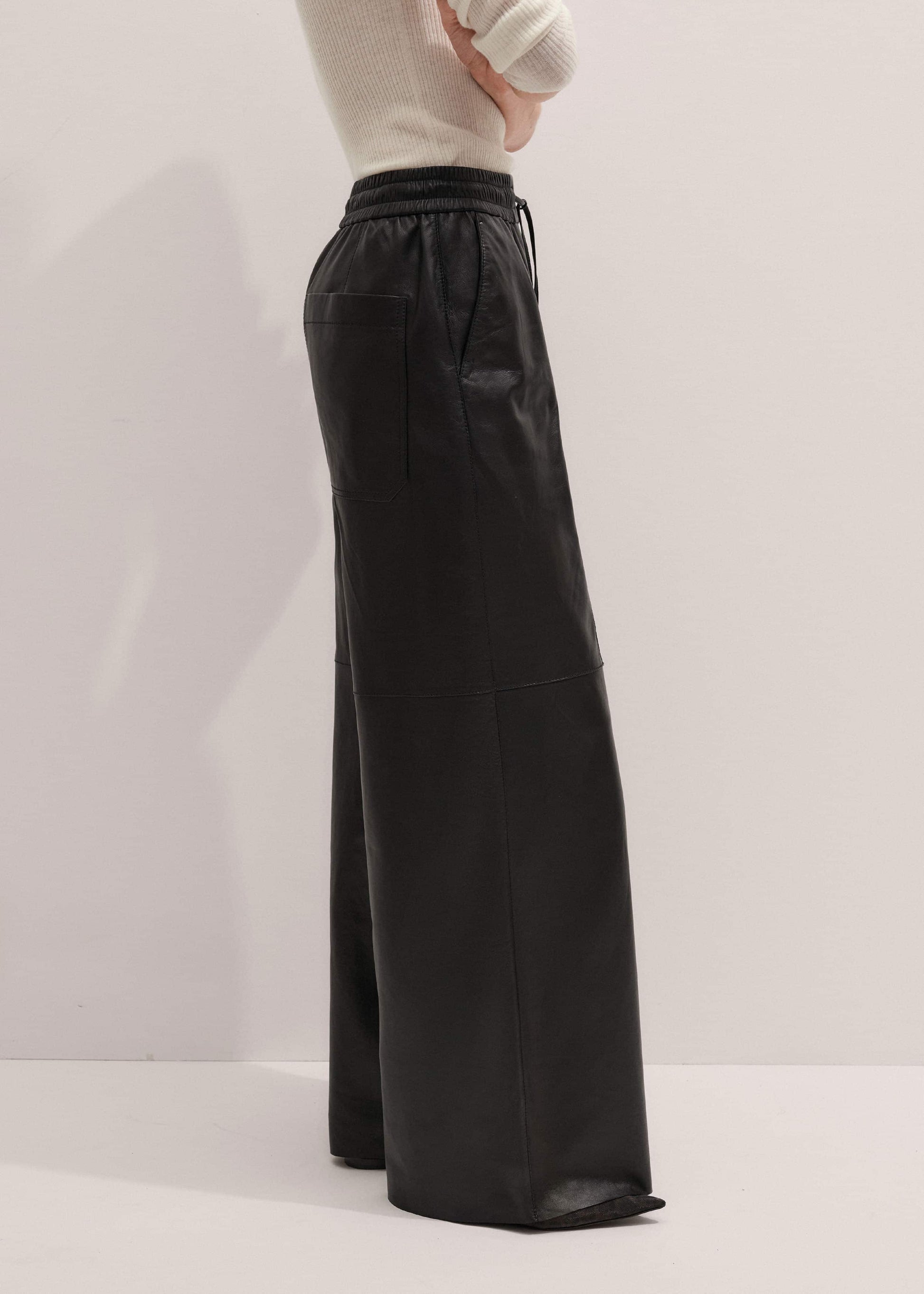 ME and EM Clothing Warm Black Leather Wide-Leg Track Pant