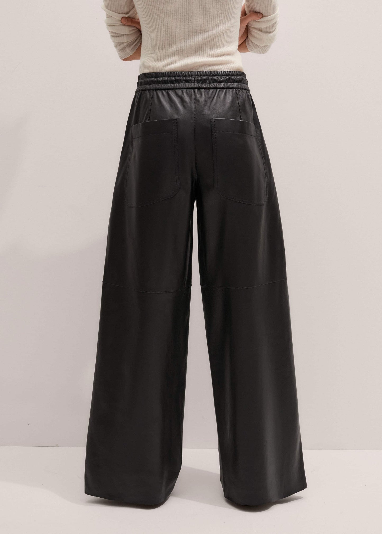 ME and EM Clothing Warm Black Leather Wide-Leg Track Pant