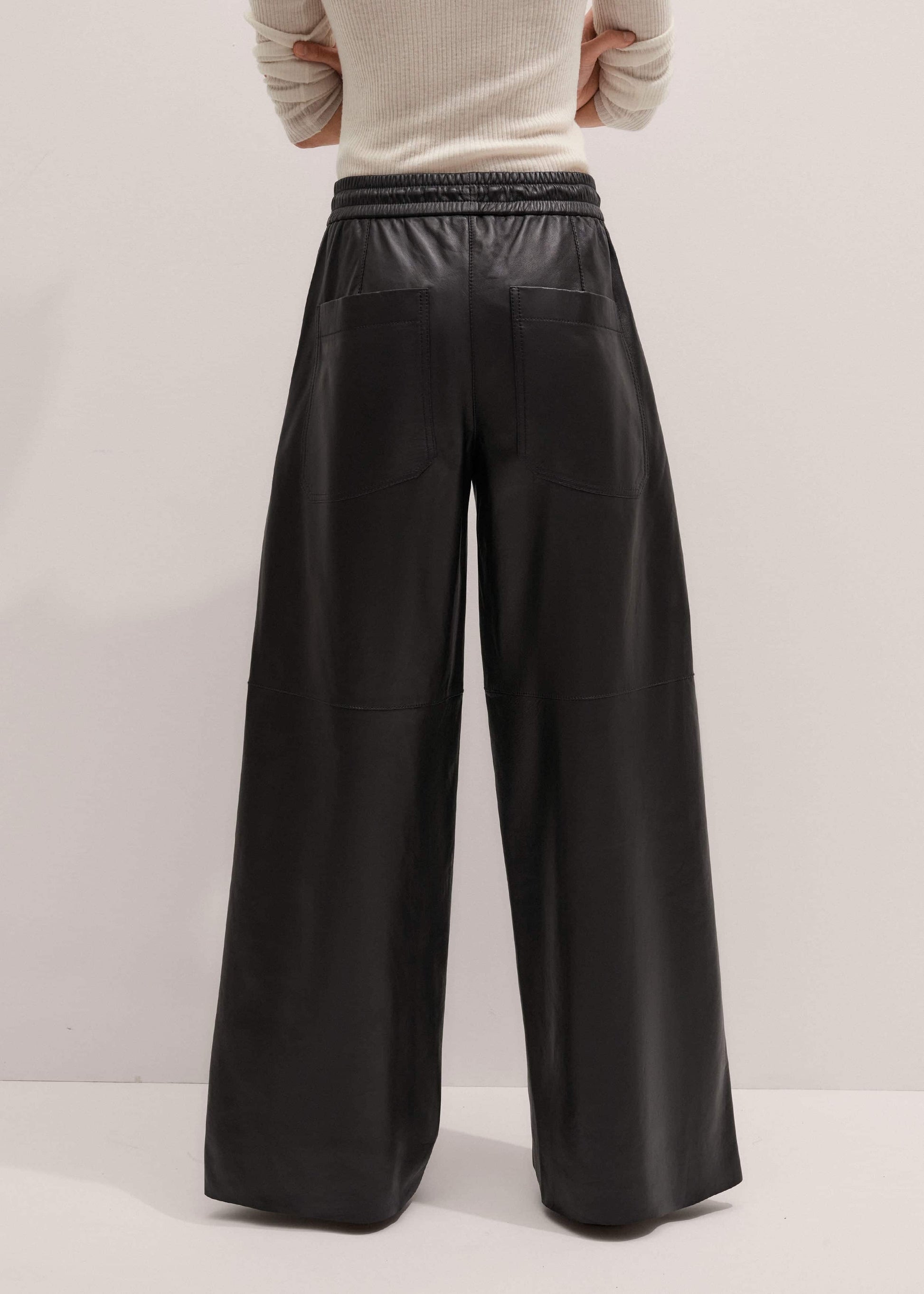 ME and EM Clothing Warm Black Leather Wide-Leg Track Pant
