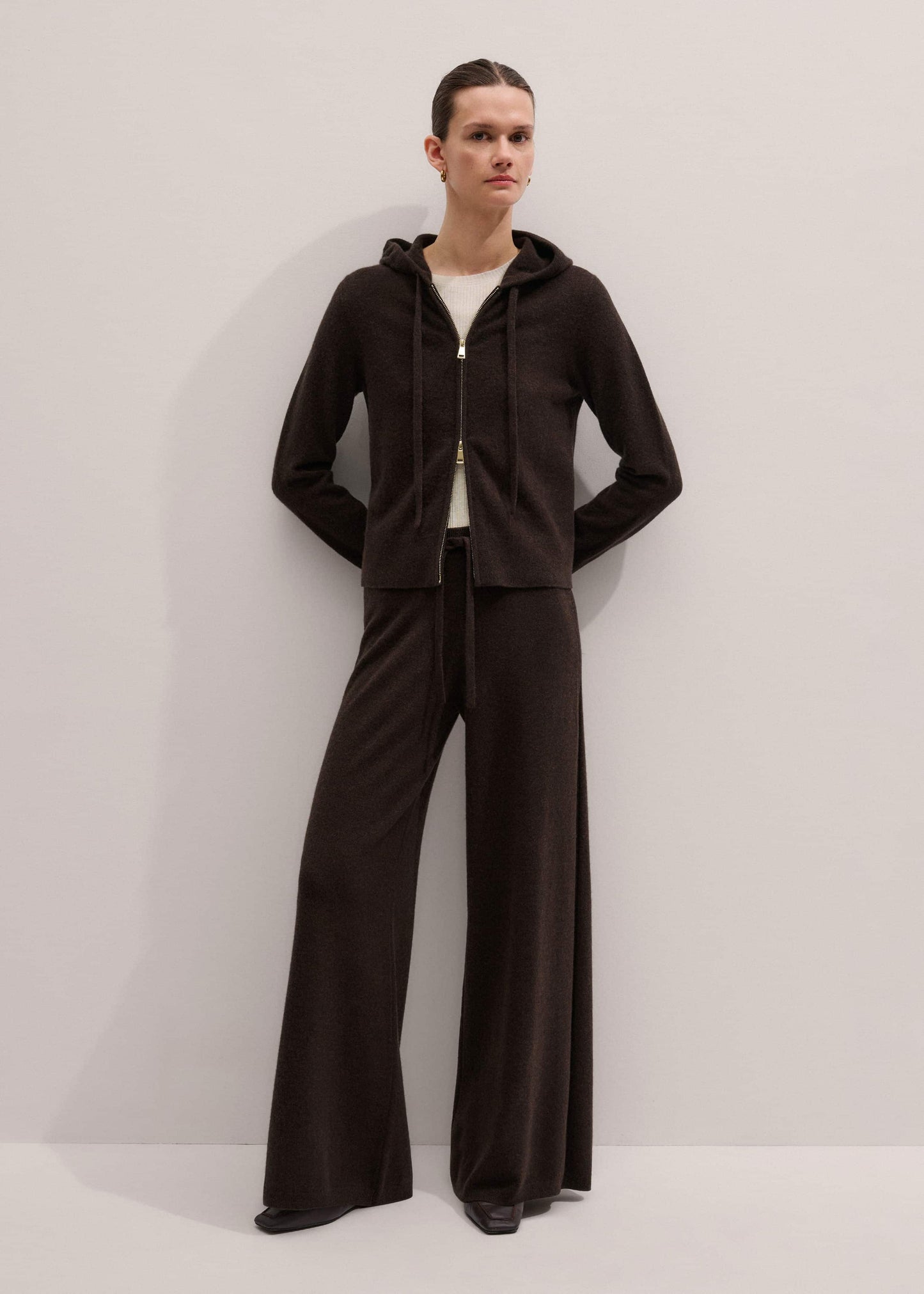 ME and EM Clothing Brown Cashmere Wide-Leg Knit Pant