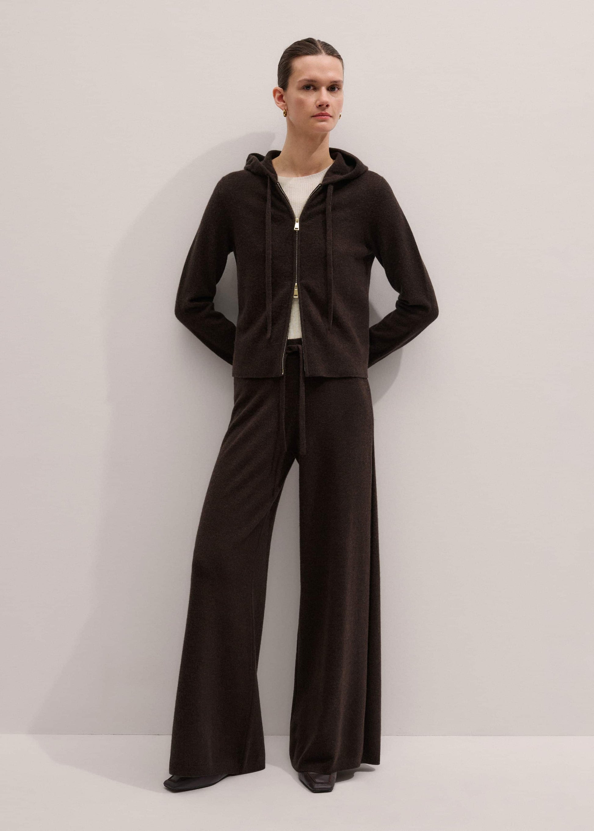 ME and EM Clothing Brown Cashmere Wide-Leg Knit Pant