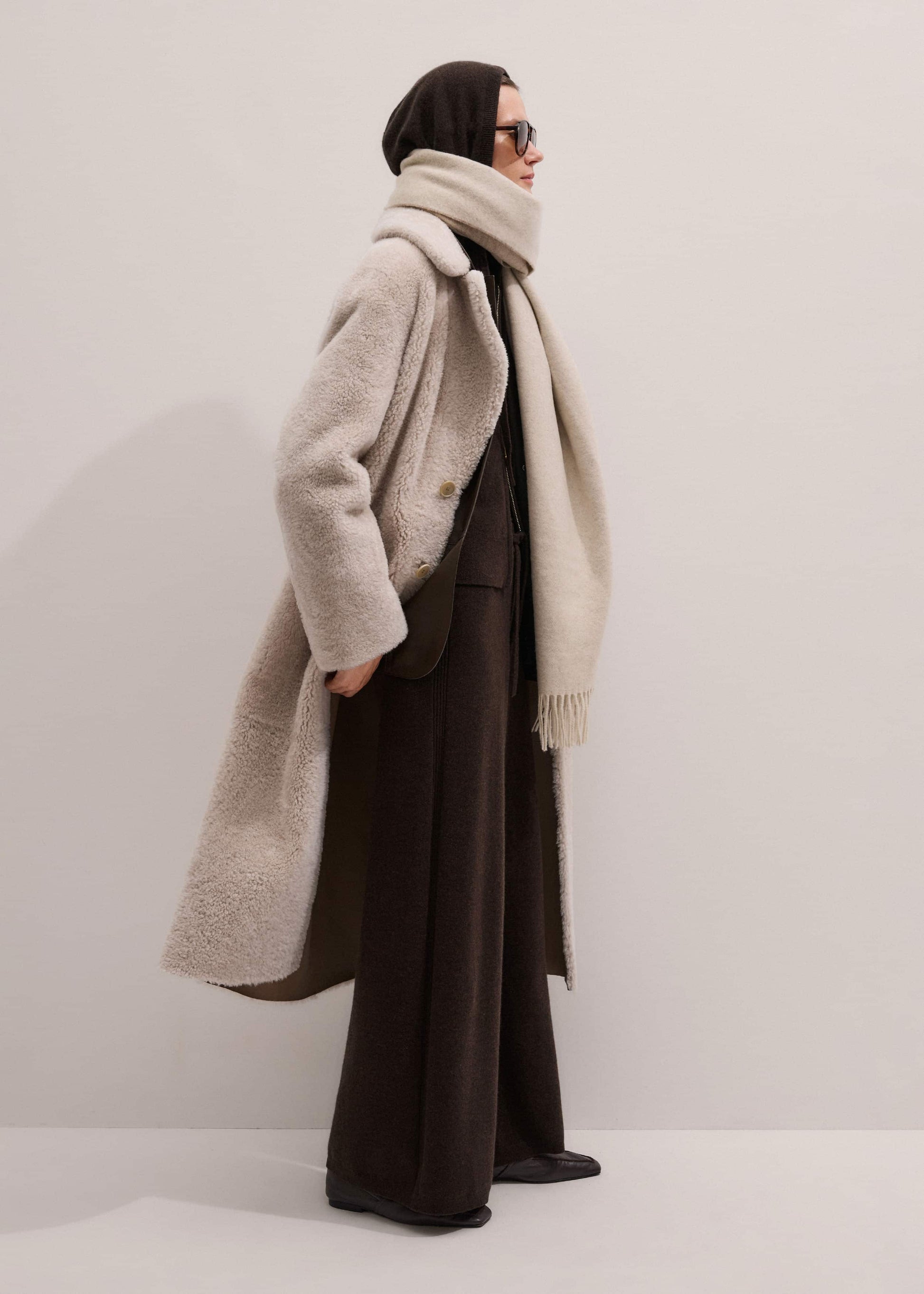ME and EM Clothing Brown Cashmere Wide-Leg Knit Pant