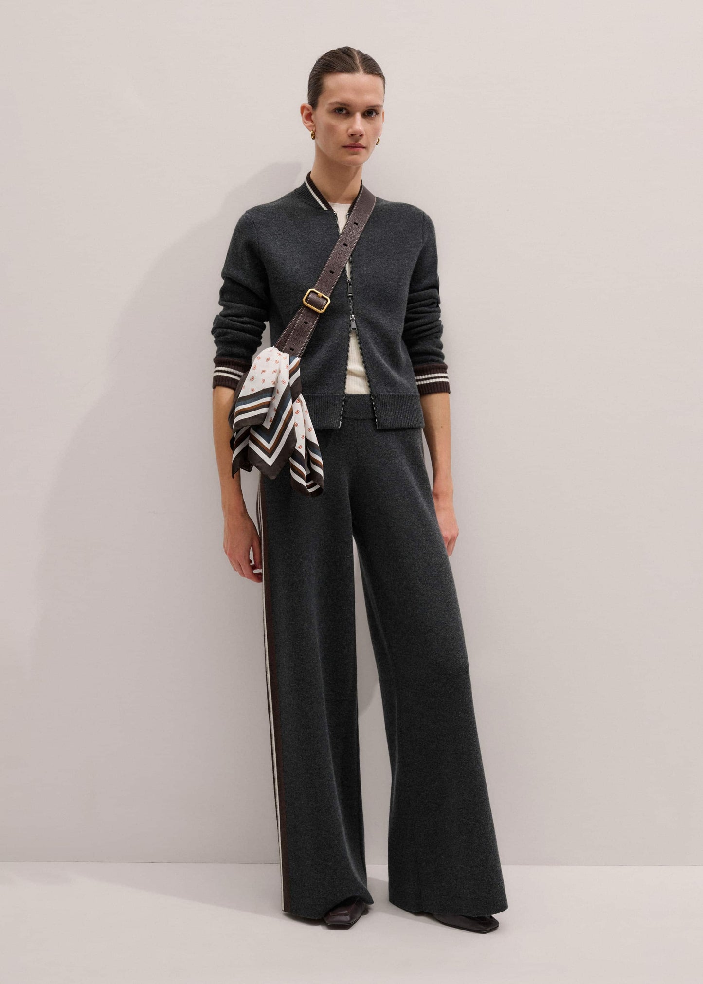 ME and EM Clothing Gray Side Stripe Milano Knit Wide Leg Pant