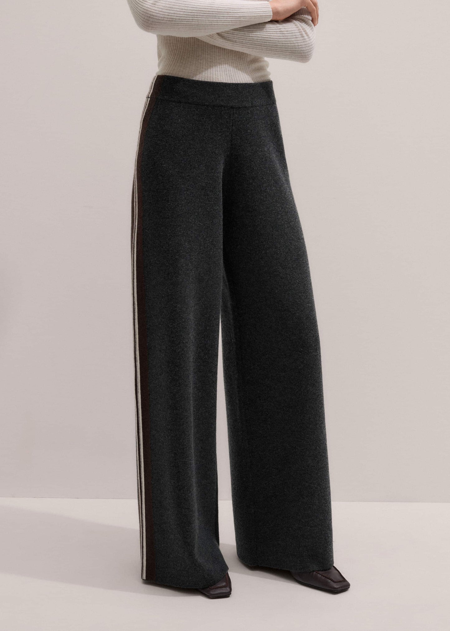 ME and EM Clothing Gray Side Stripe Milano Knit Wide Leg Pant