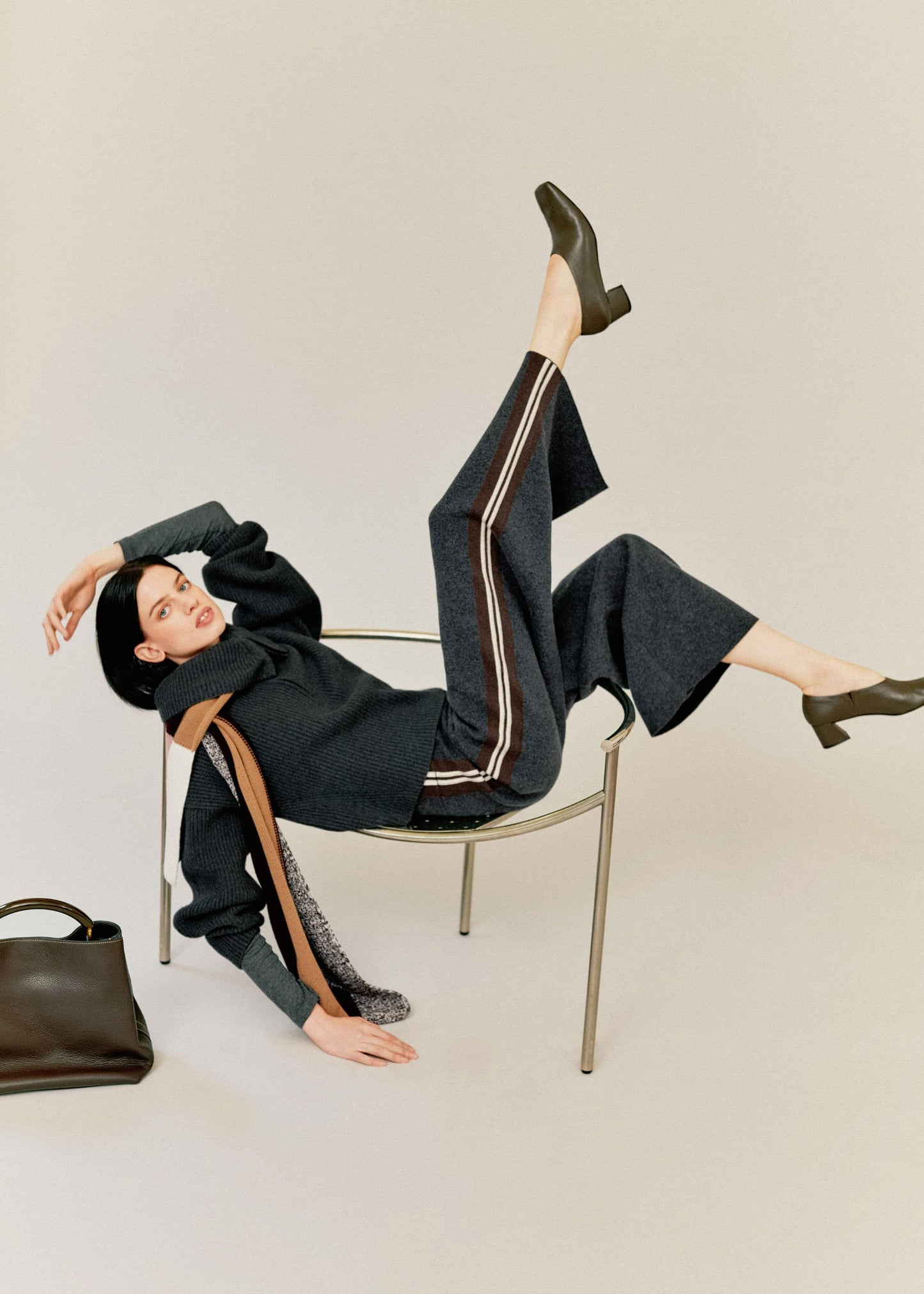 ME and EM Clothing Gray Side Stripe Milano Knit Wide Leg Pant