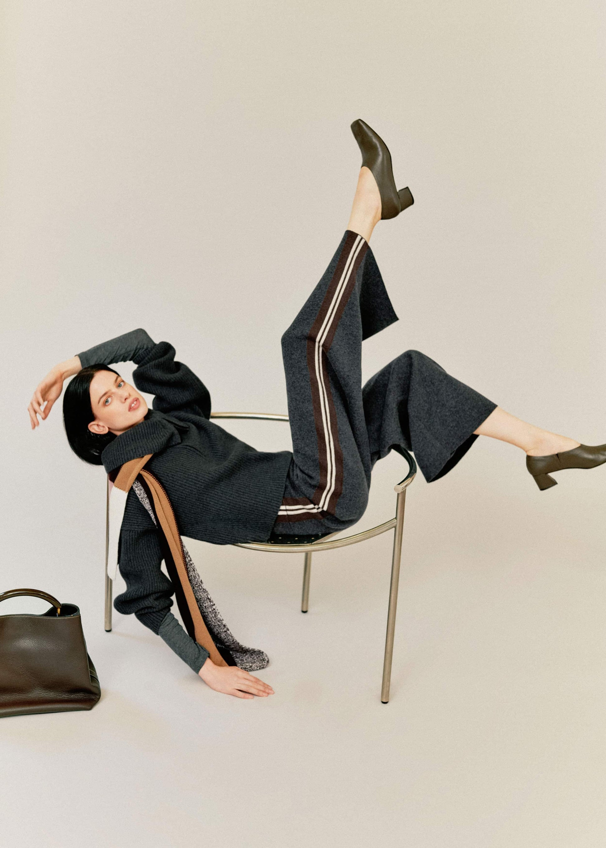 ME and EM Clothing Gray Side Stripe Milano Knit Wide Leg Pant