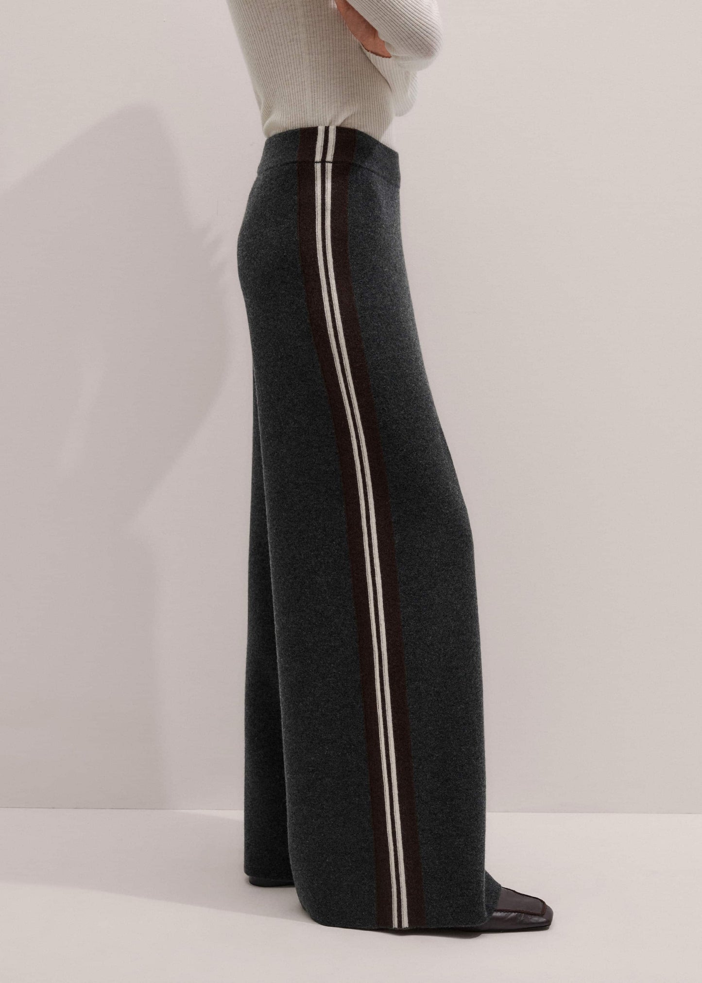 ME and EM Clothing Gray Side Stripe Milano Knit Wide Leg Pant