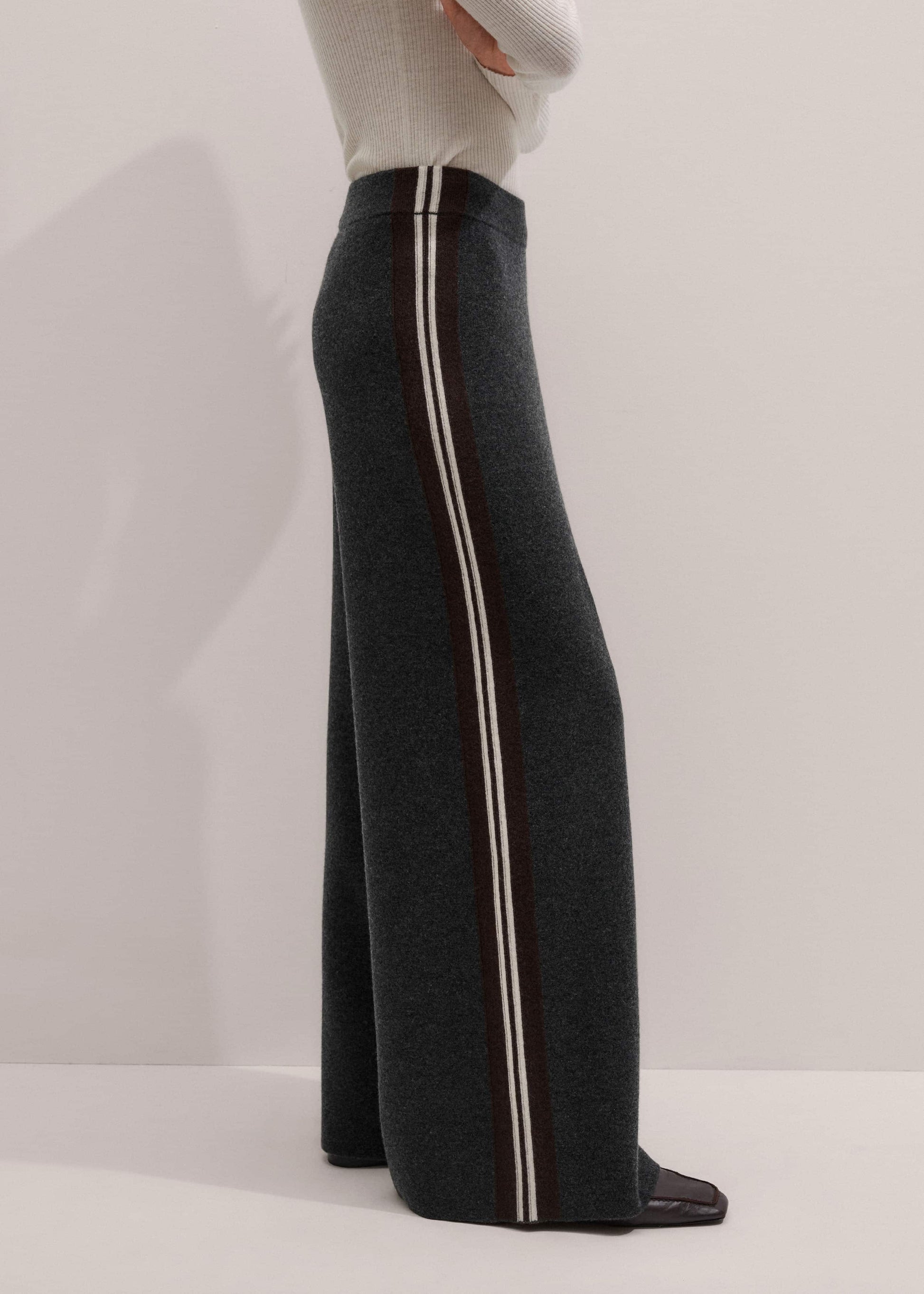 ME and EM Clothing Gray Side Stripe Milano Knit Wide Leg Pant