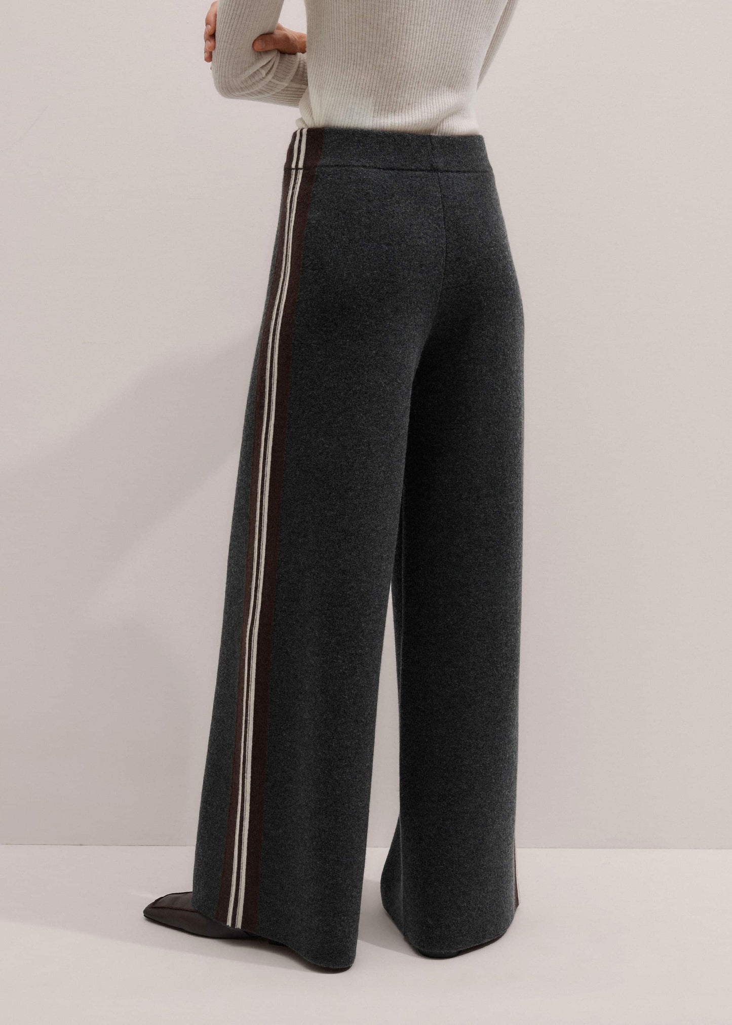 ME and EM Clothing Gray Side Stripe Milano Knit Wide Leg Pant