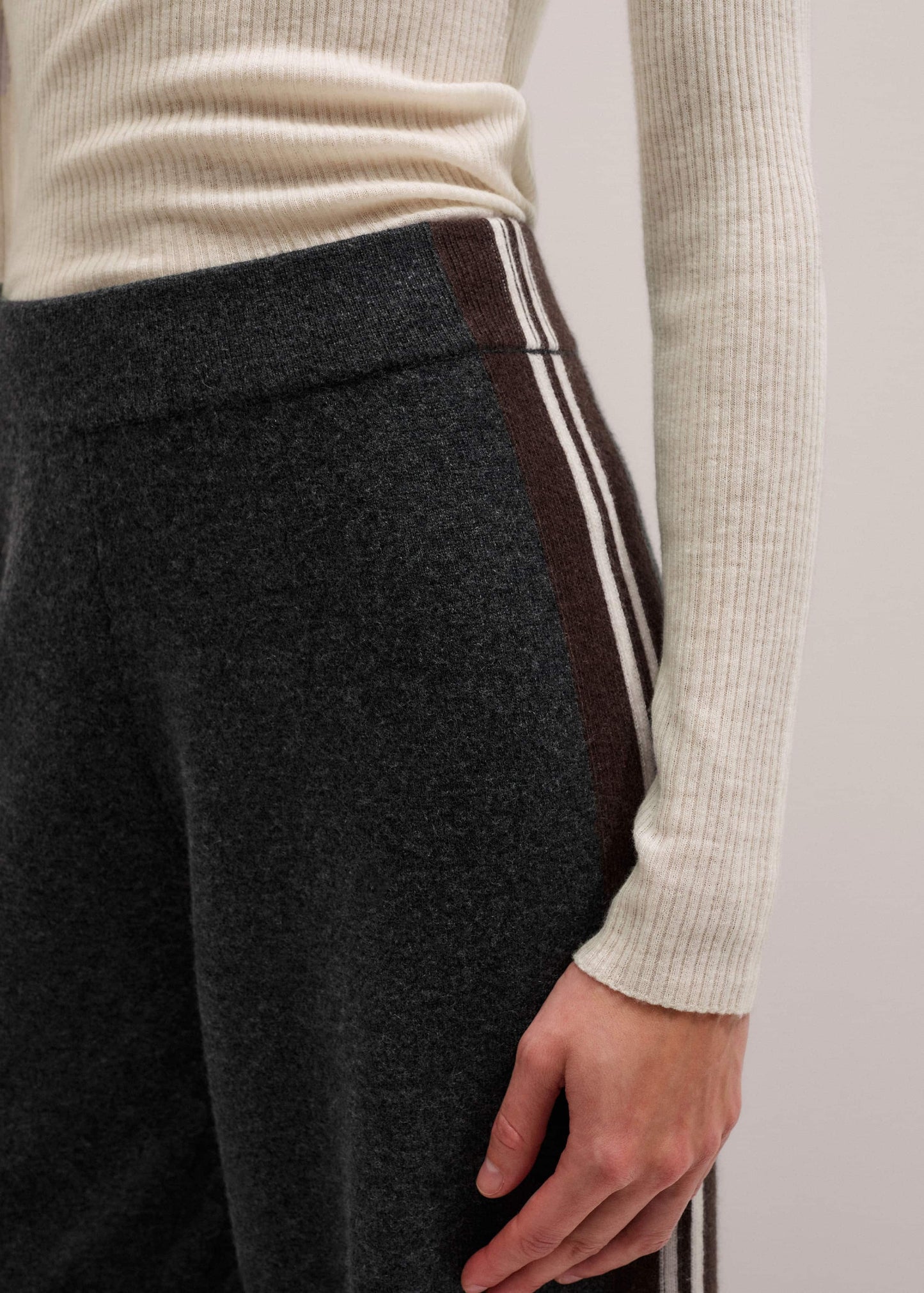 ME and EM Clothing Gray Side Stripe Milano Knit Wide Leg Pant