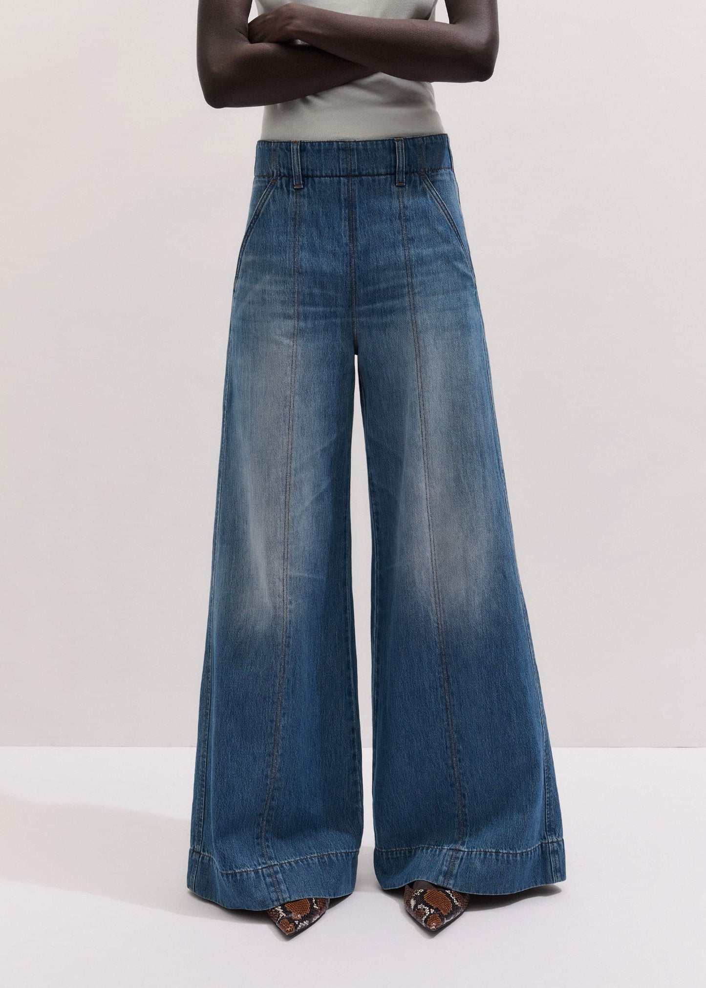 ME and EM Clothing Mid-Blue High Waist Wide Jean