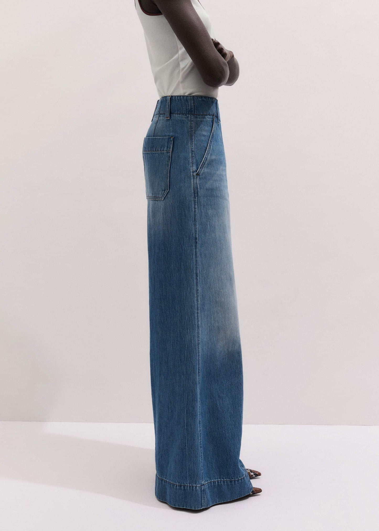 ME and EM Clothing Mid-Blue High Waist Wide Jean