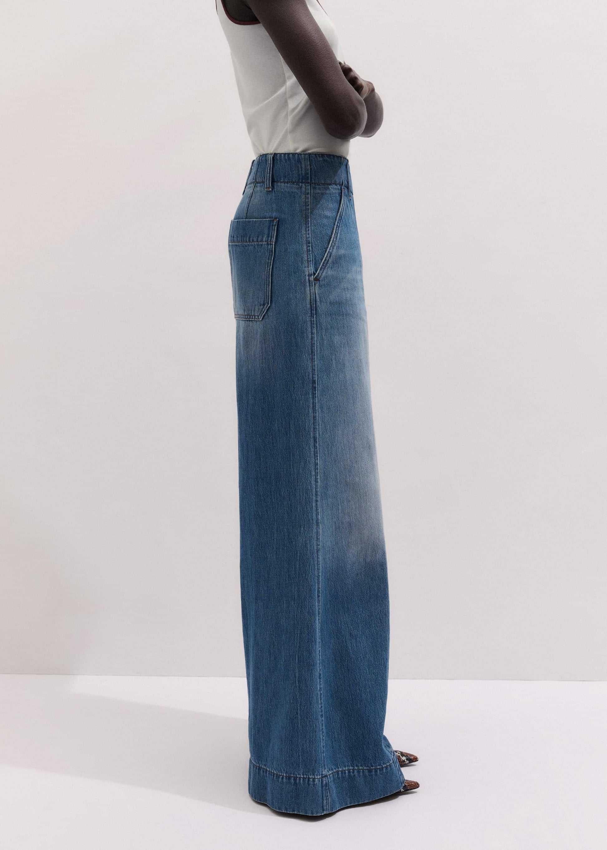ME and EM Clothing Mid-Blue High Waist Wide Jean