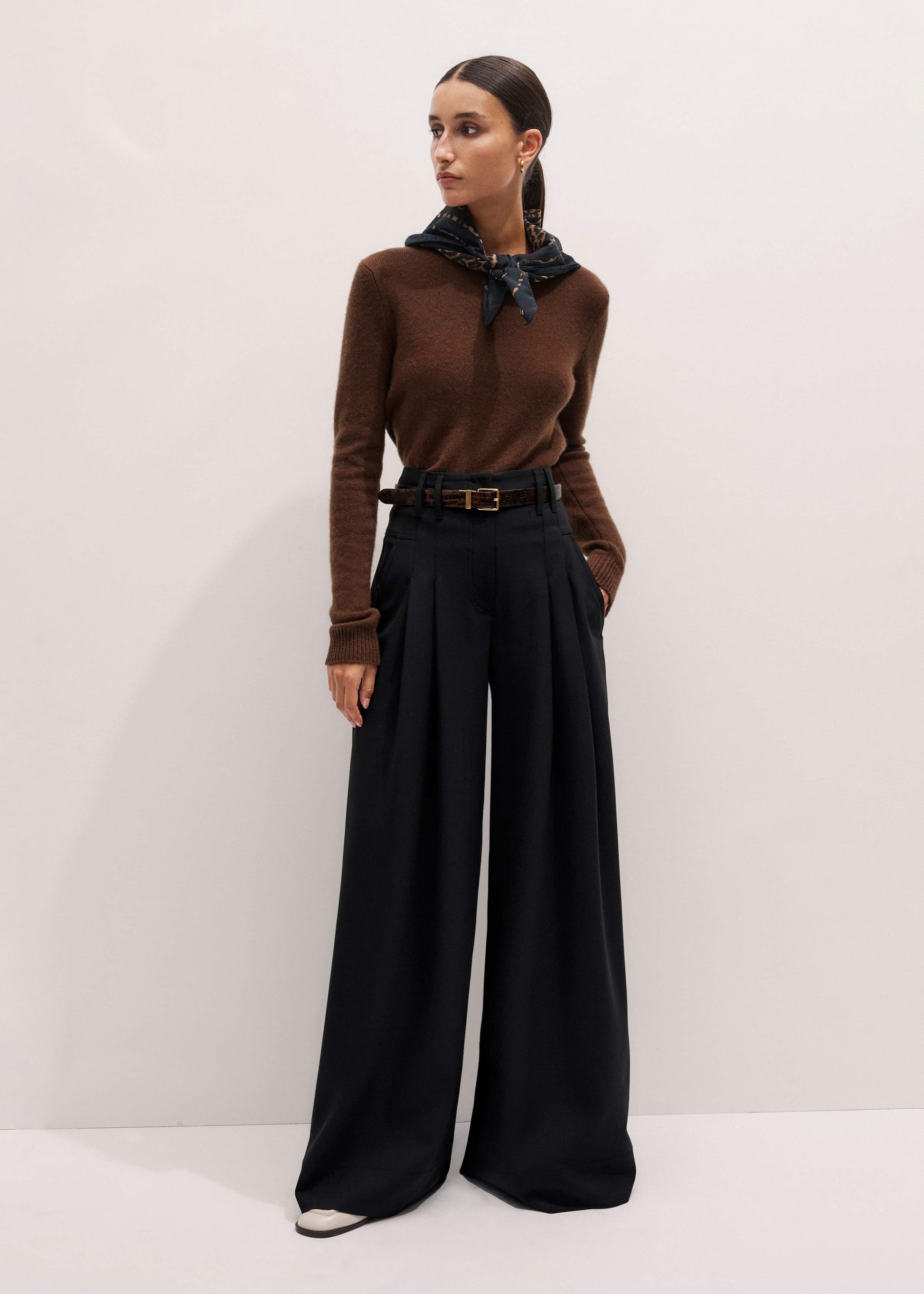 ME and EM Clothing Black Wool Ultra Wide-Leg Pleat Pant