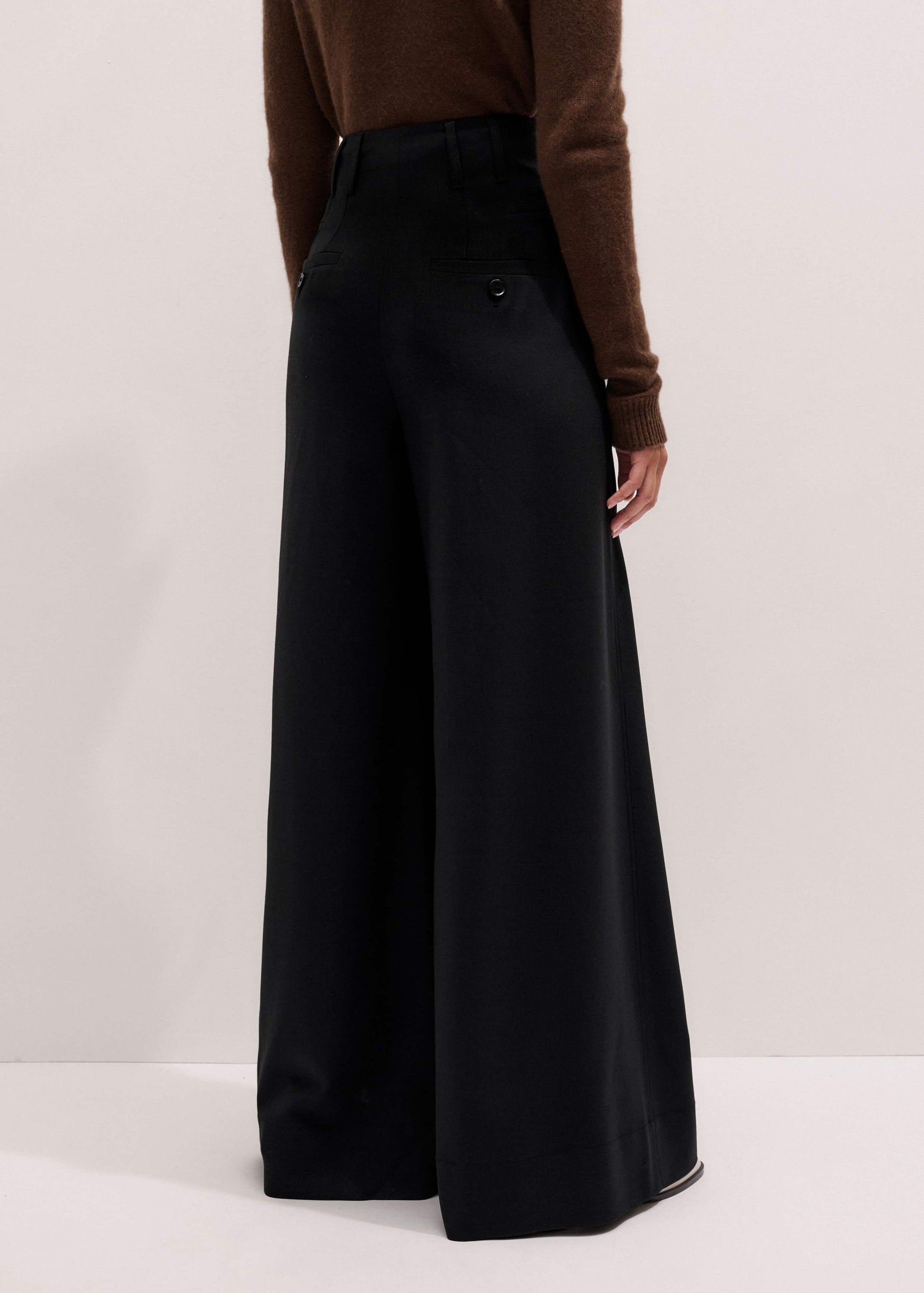 ME and EM Clothing Black Wool Ultra Wide-Leg Pleat Pant