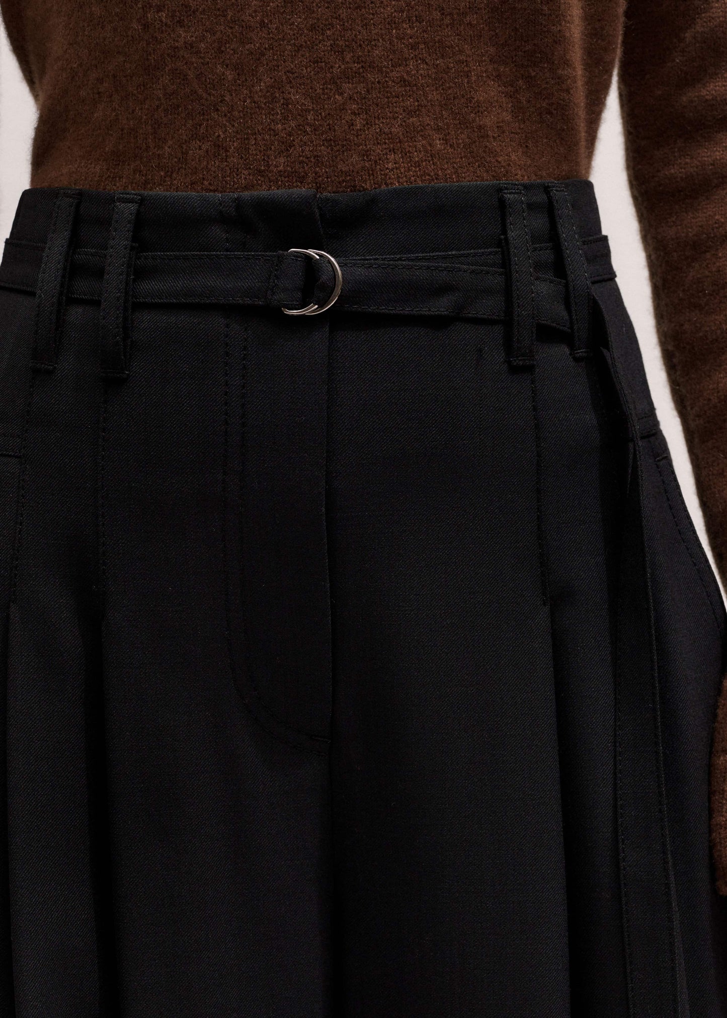 ME and EM Clothing Black Wool Ultra Wide-Leg Pleat Pant