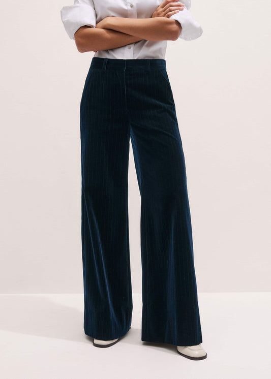 ME and EM Clothing Navy Wool Pinstripe Wide-Leg Pant