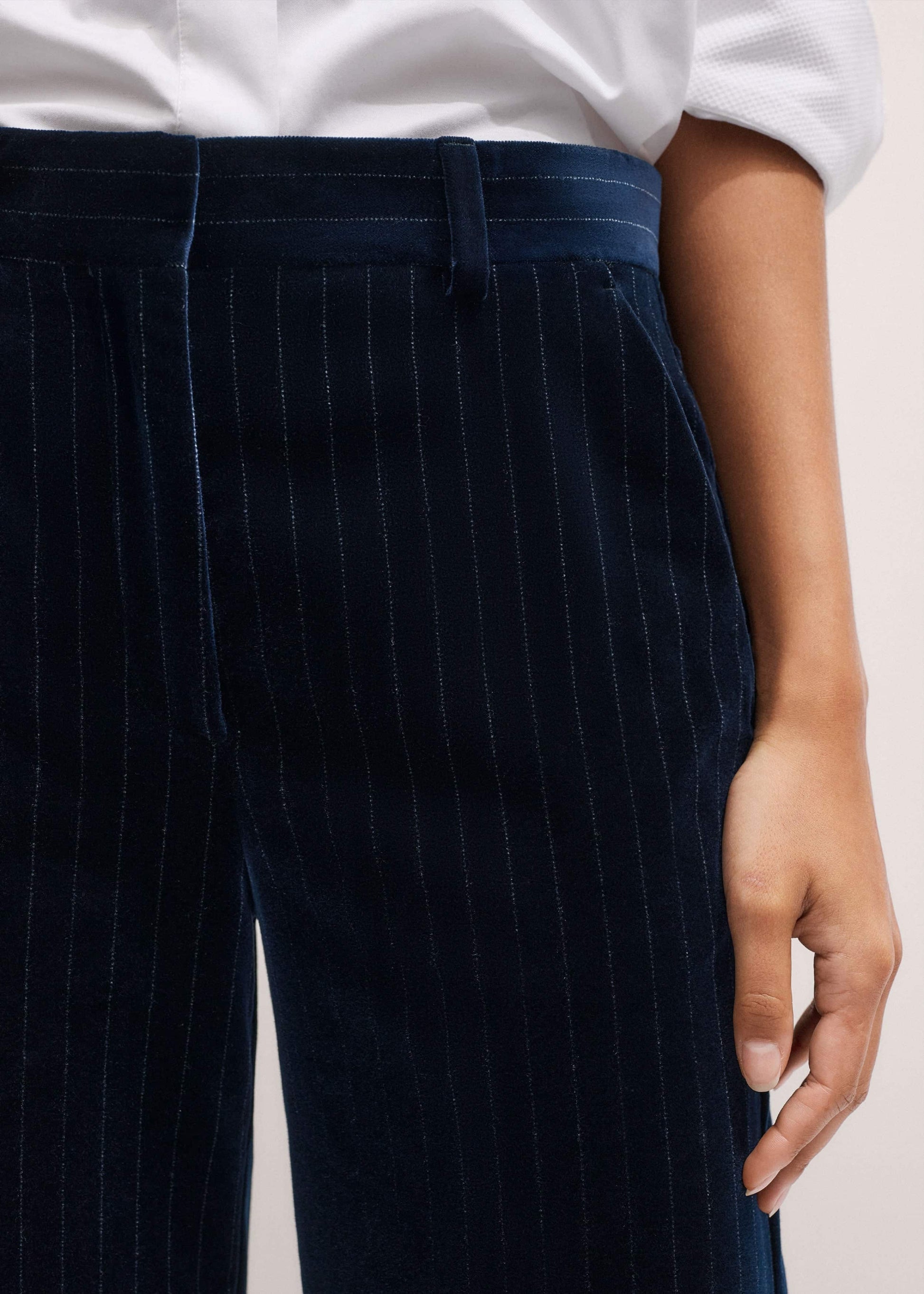 ME and EM Clothing Navy Wool Pinstripe Wide-Leg Pant