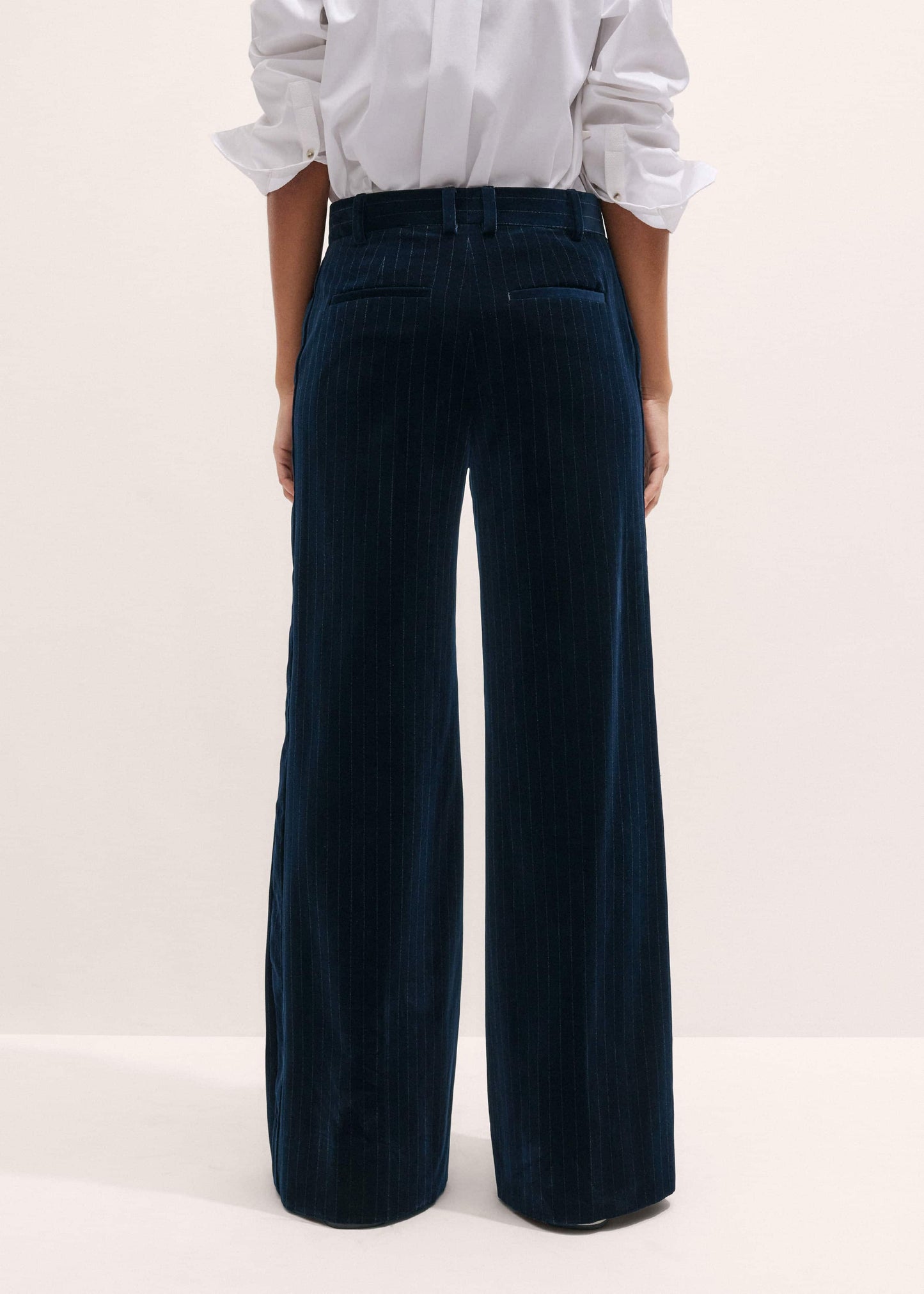 ME and EM Clothing Navy Wool Pinstripe Wide-Leg Pant