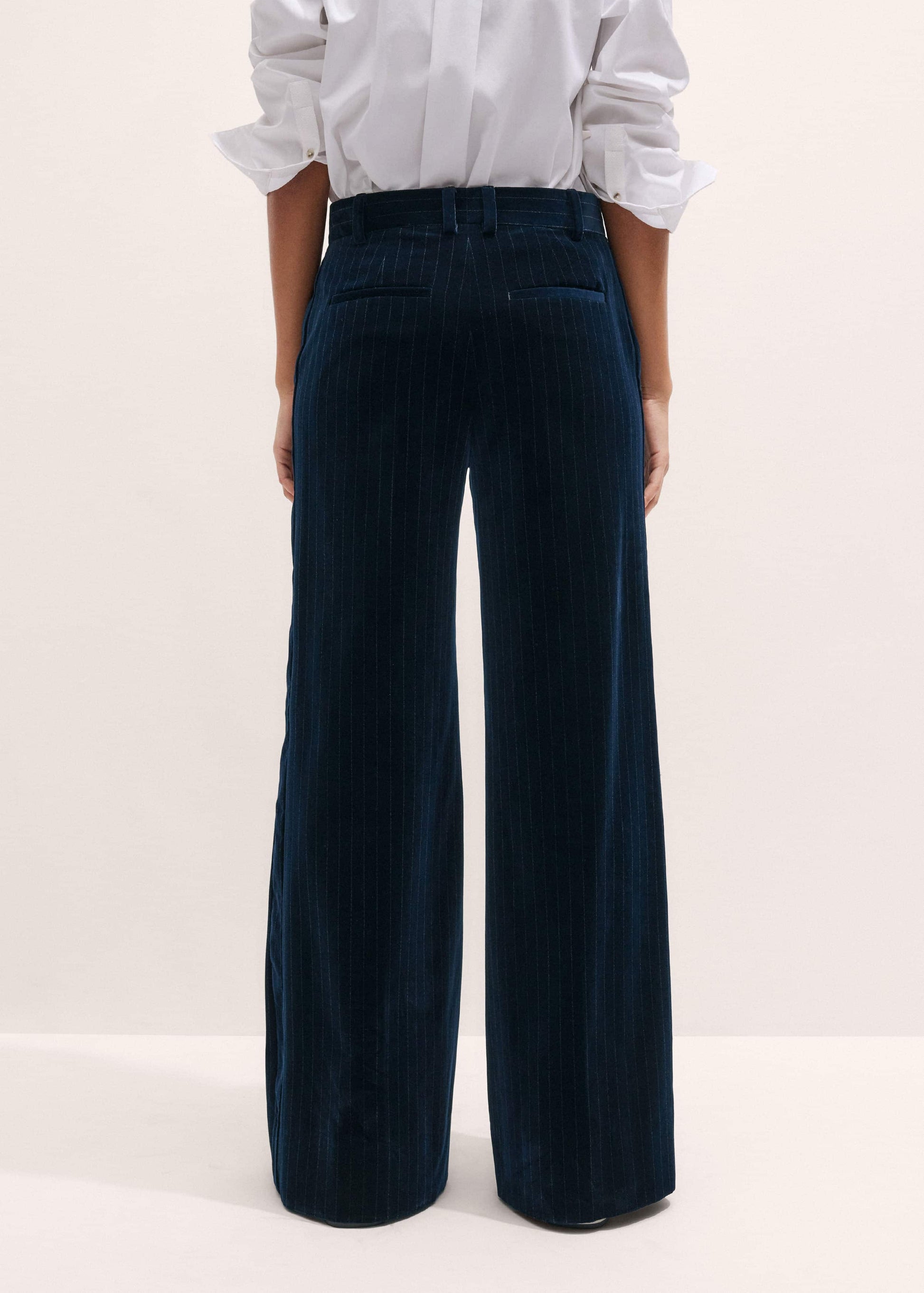 ME and EM Clothing Navy Wool Pinstripe Wide-Leg Pant