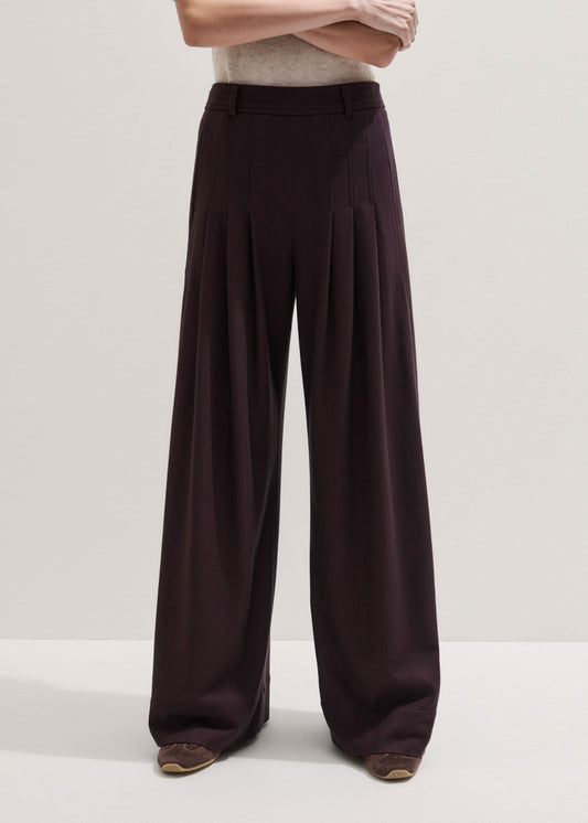 ME and EM Clothing Red Wool Multi Pleat Wide-Leg Pant