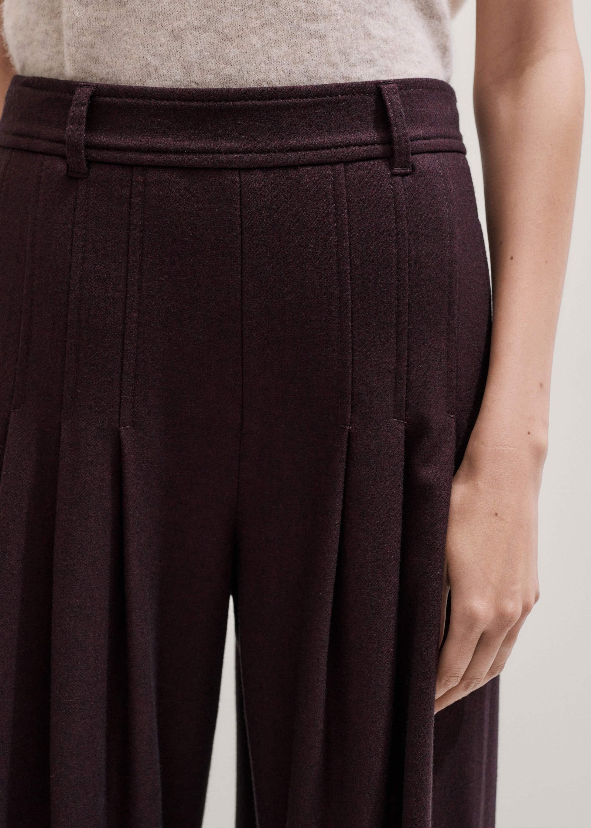ME and EM Clothing Red Wool Multi Pleat Wide-Leg Pant