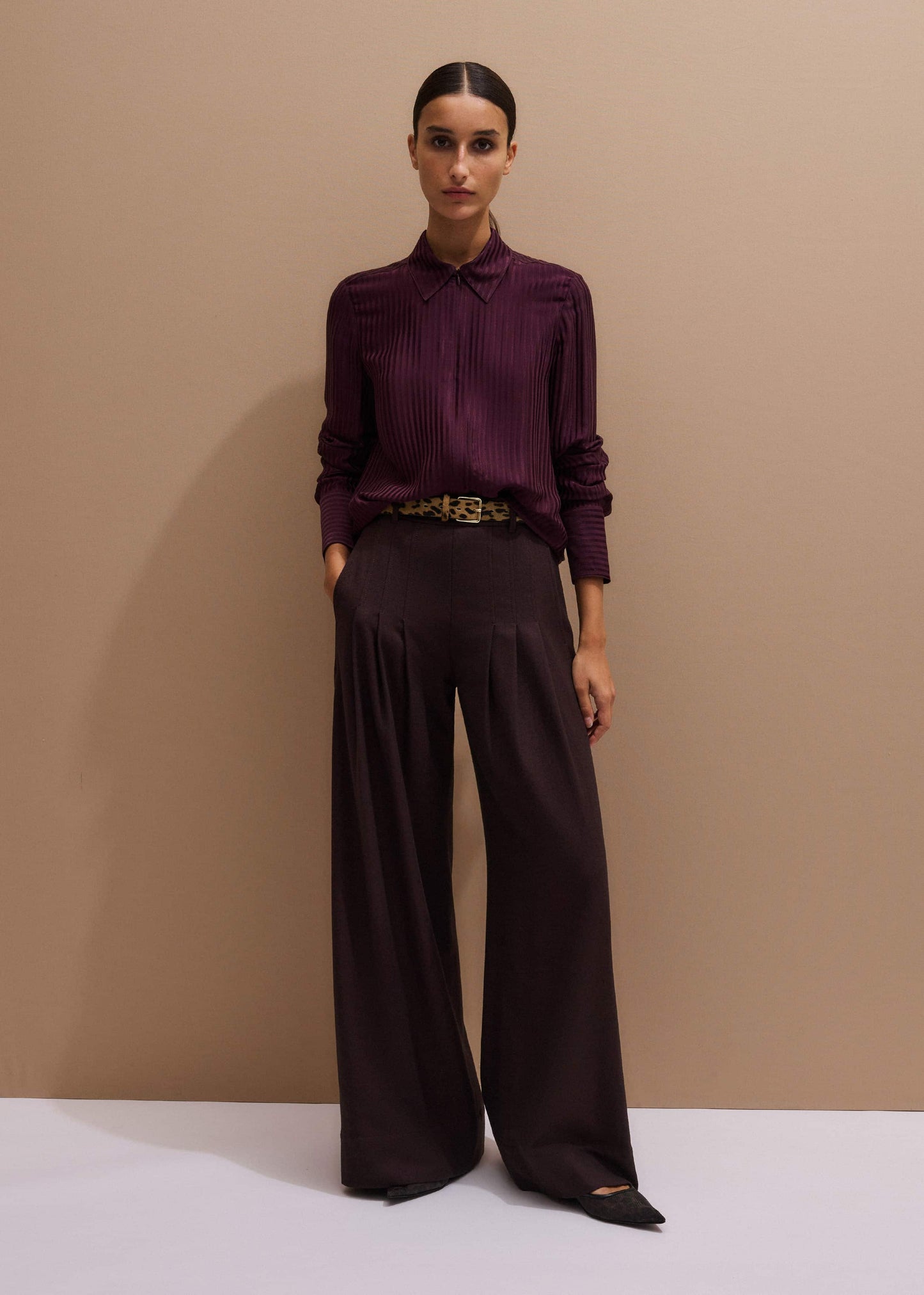 ME and EM Clothing Red Wool Multi Pleat Wide-Leg Pant
